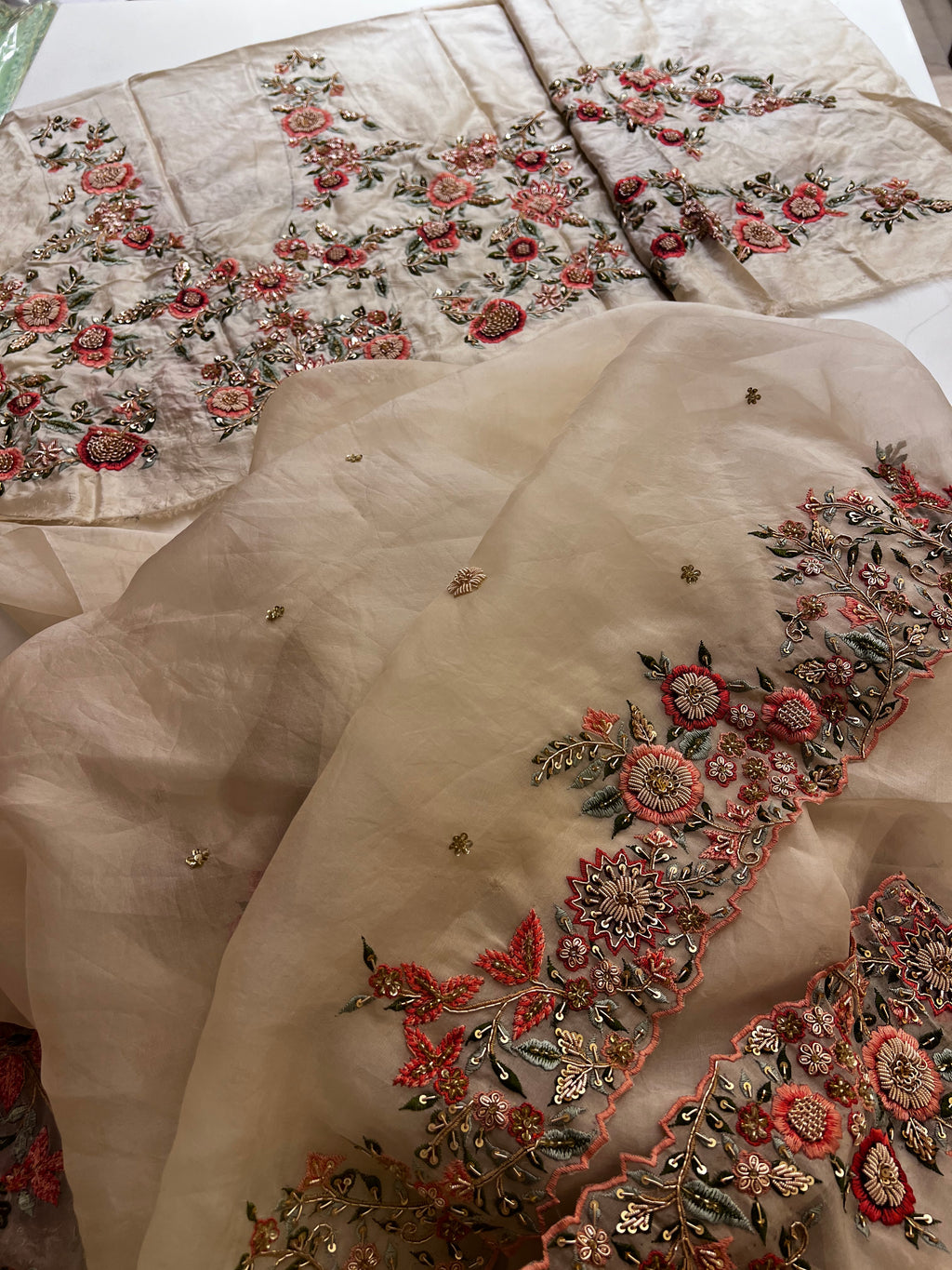 Ivory handwork exclusive Organza saree