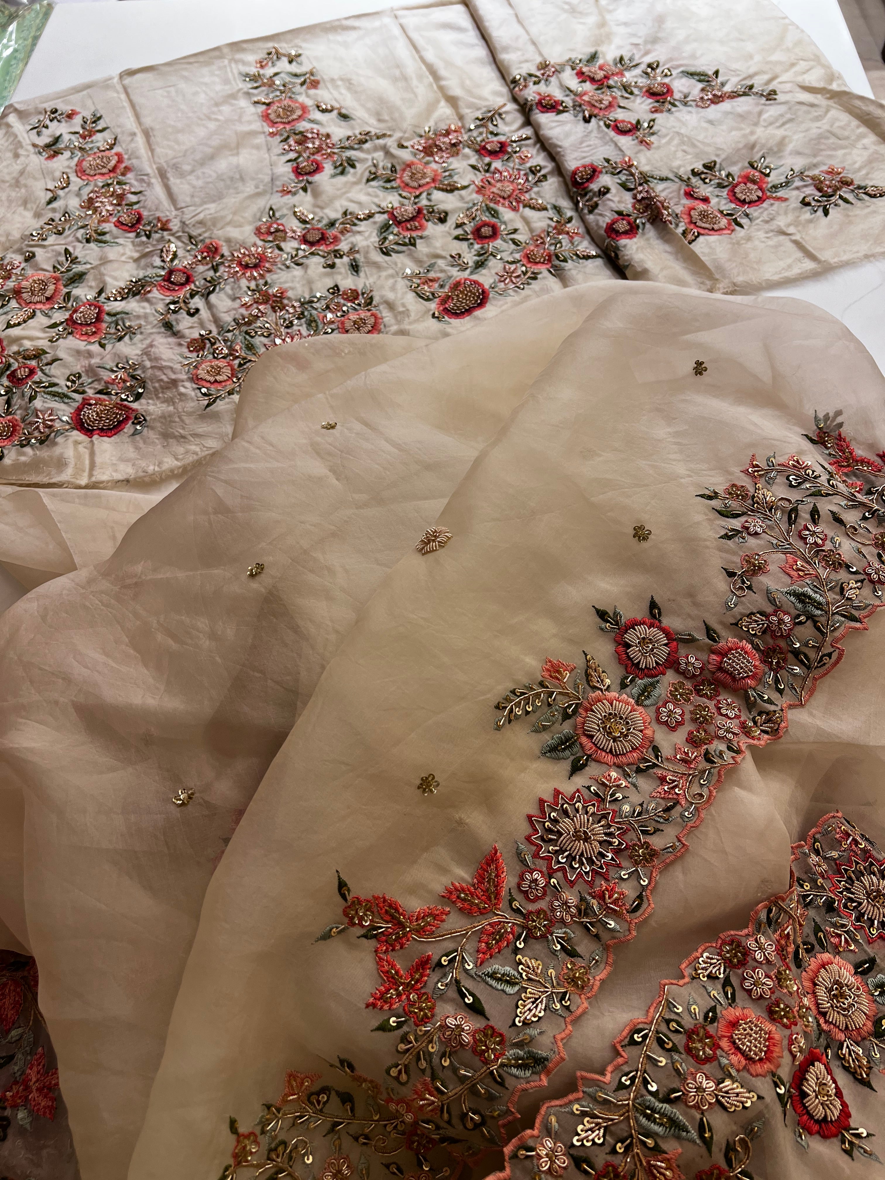Ivory handwork exclusive Organza saree