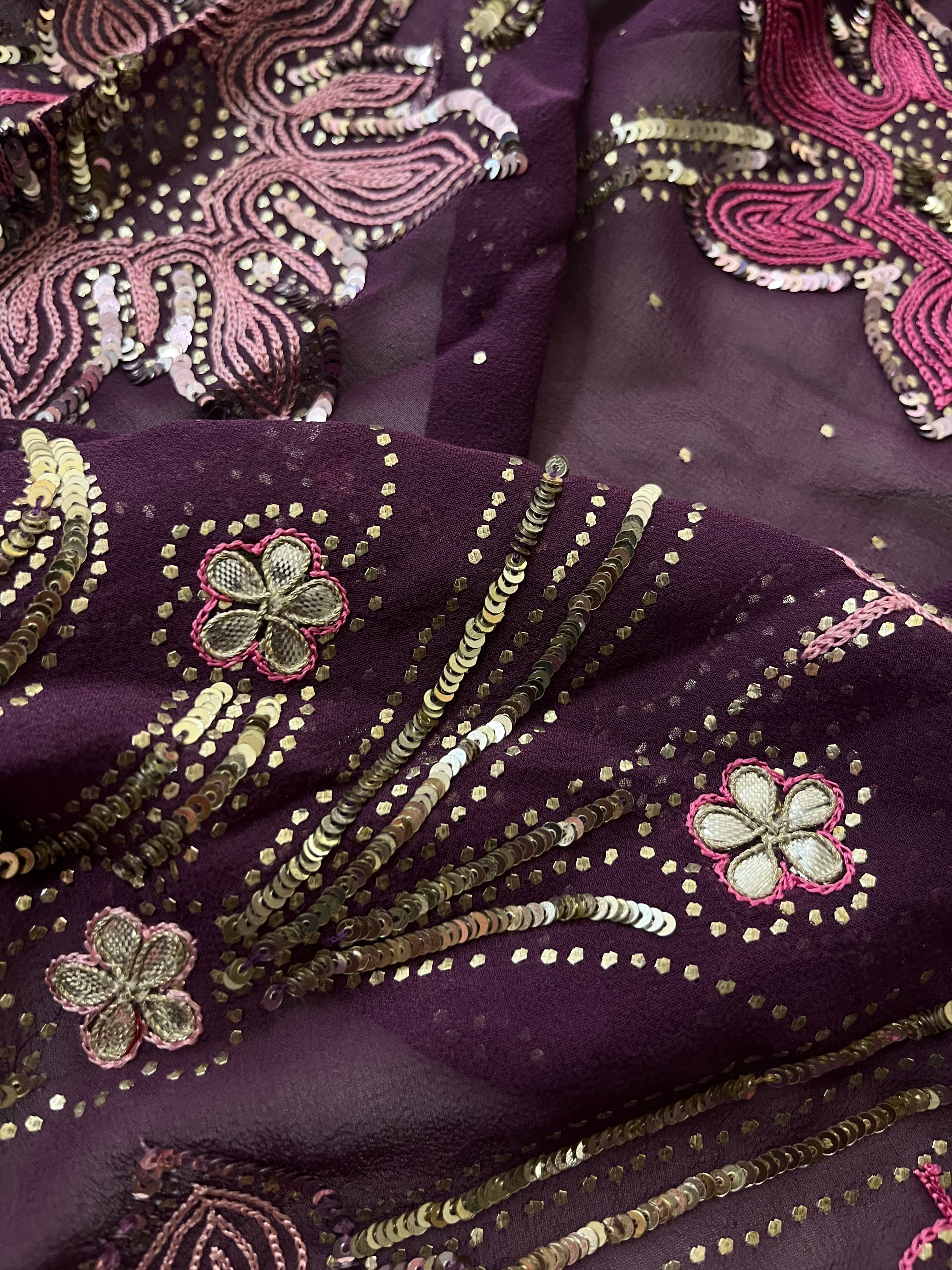 Grape Pure Georgette Saree