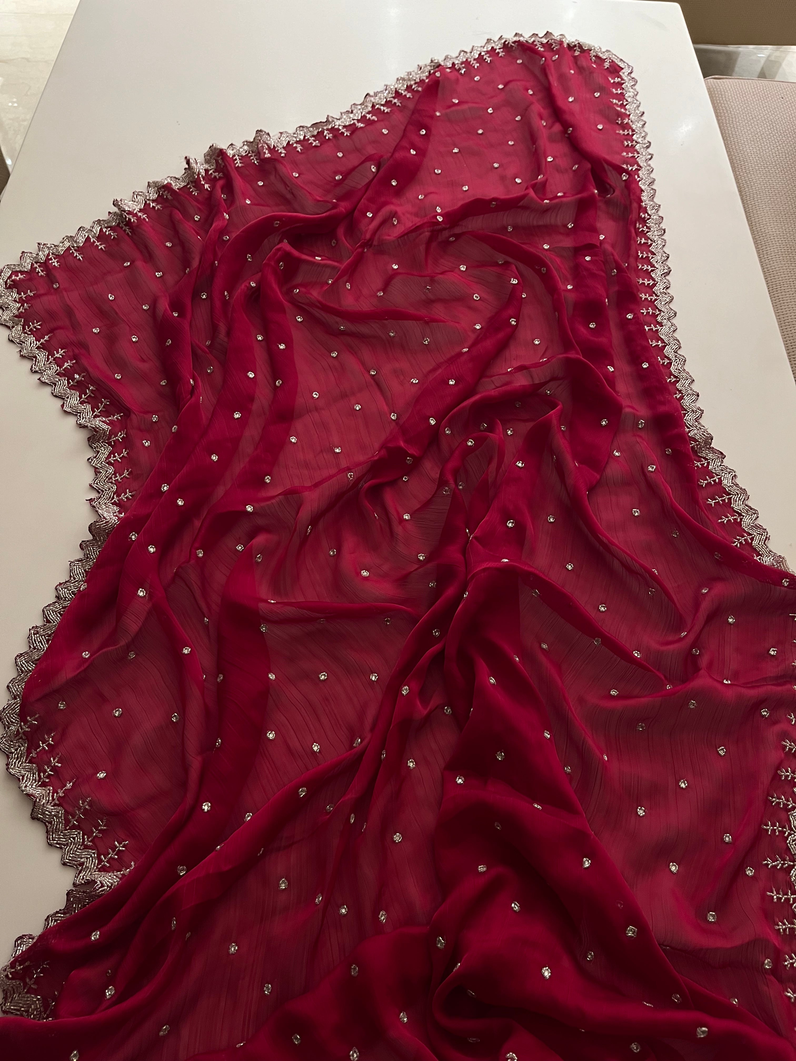 Rose Pink crystal Saree