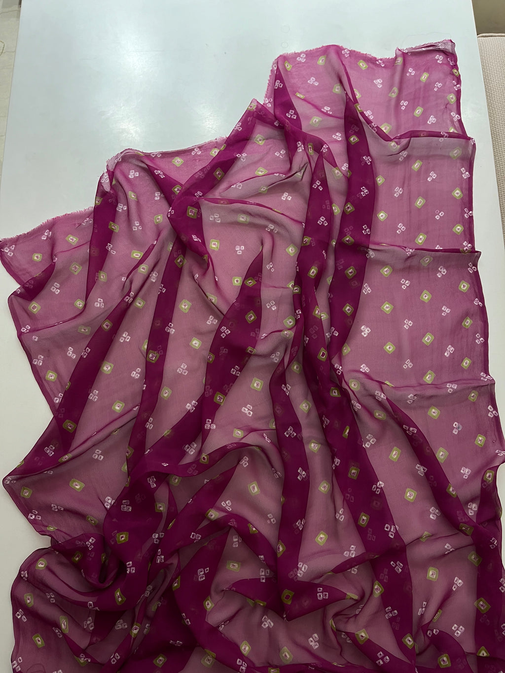 Pure Chiffon Hand Bandej Saree
