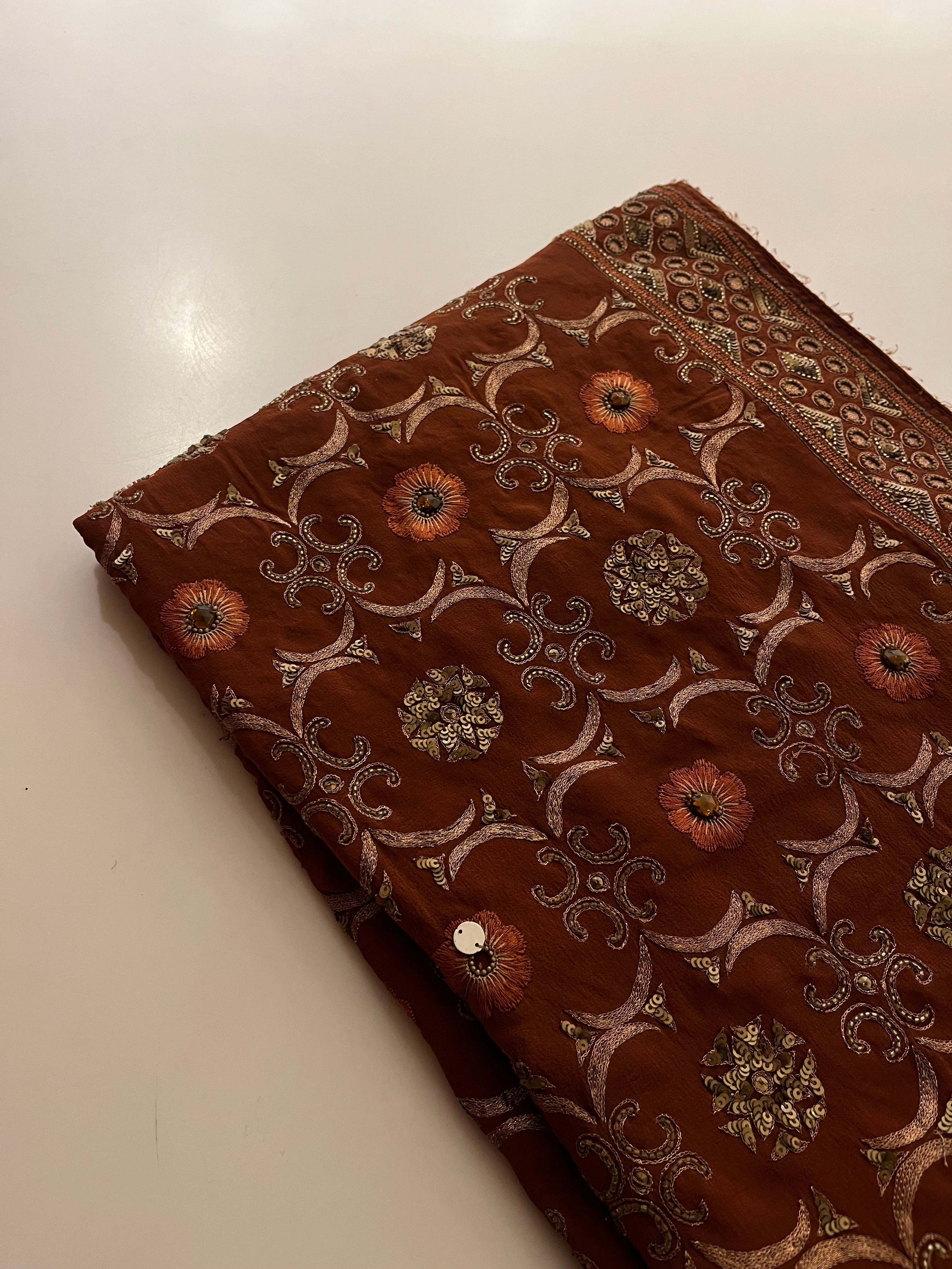 Chocolate Brown Heavy Work Saree