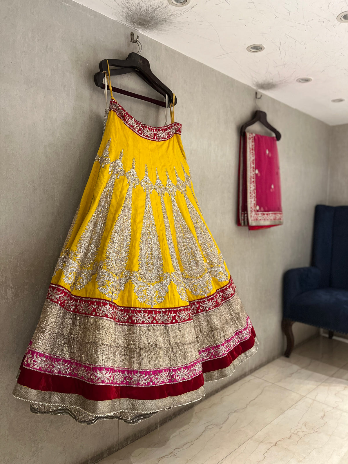 Mango Yellow Raw Silk Lehenga Set