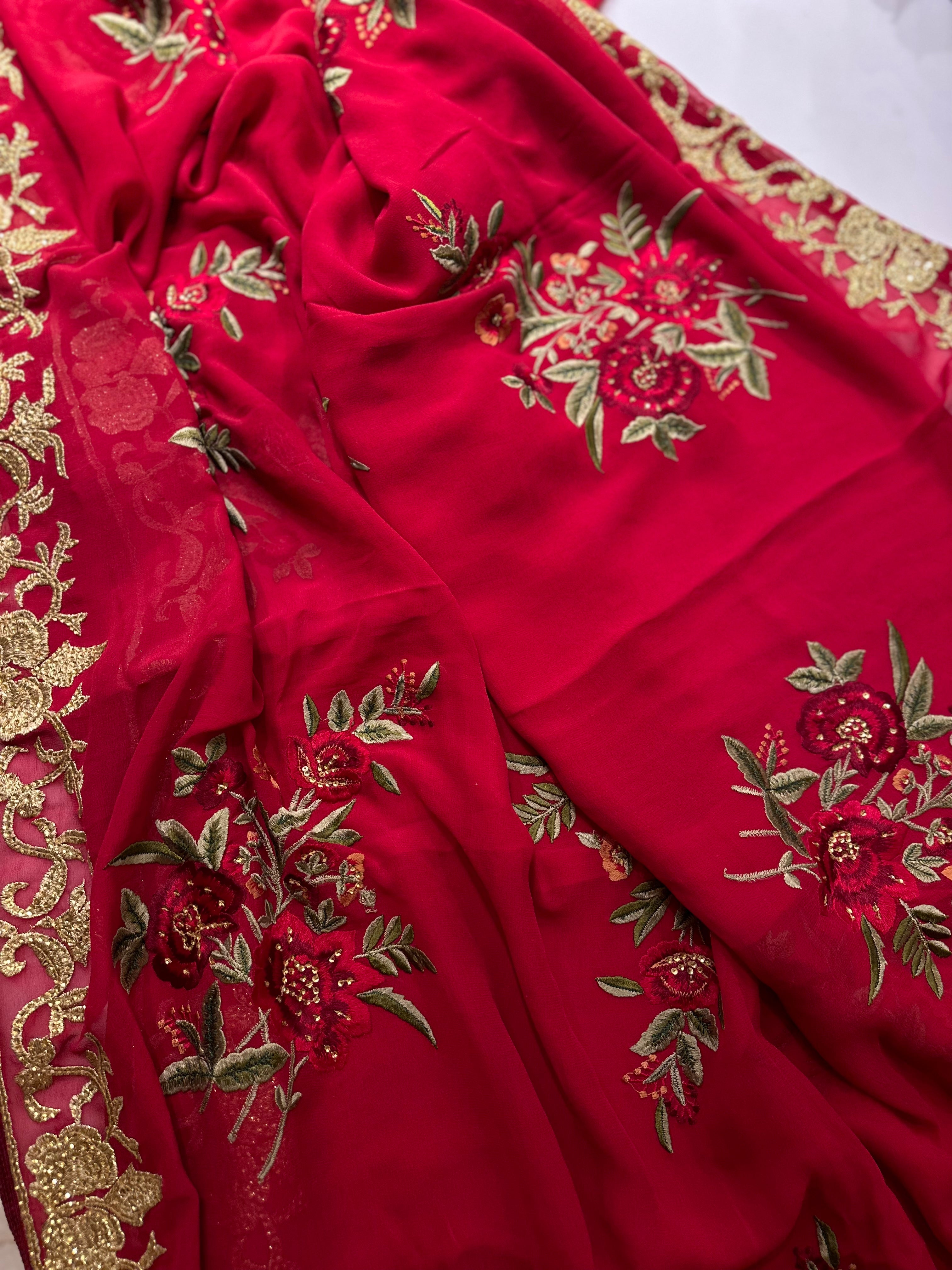 Pure Georgette Red saree