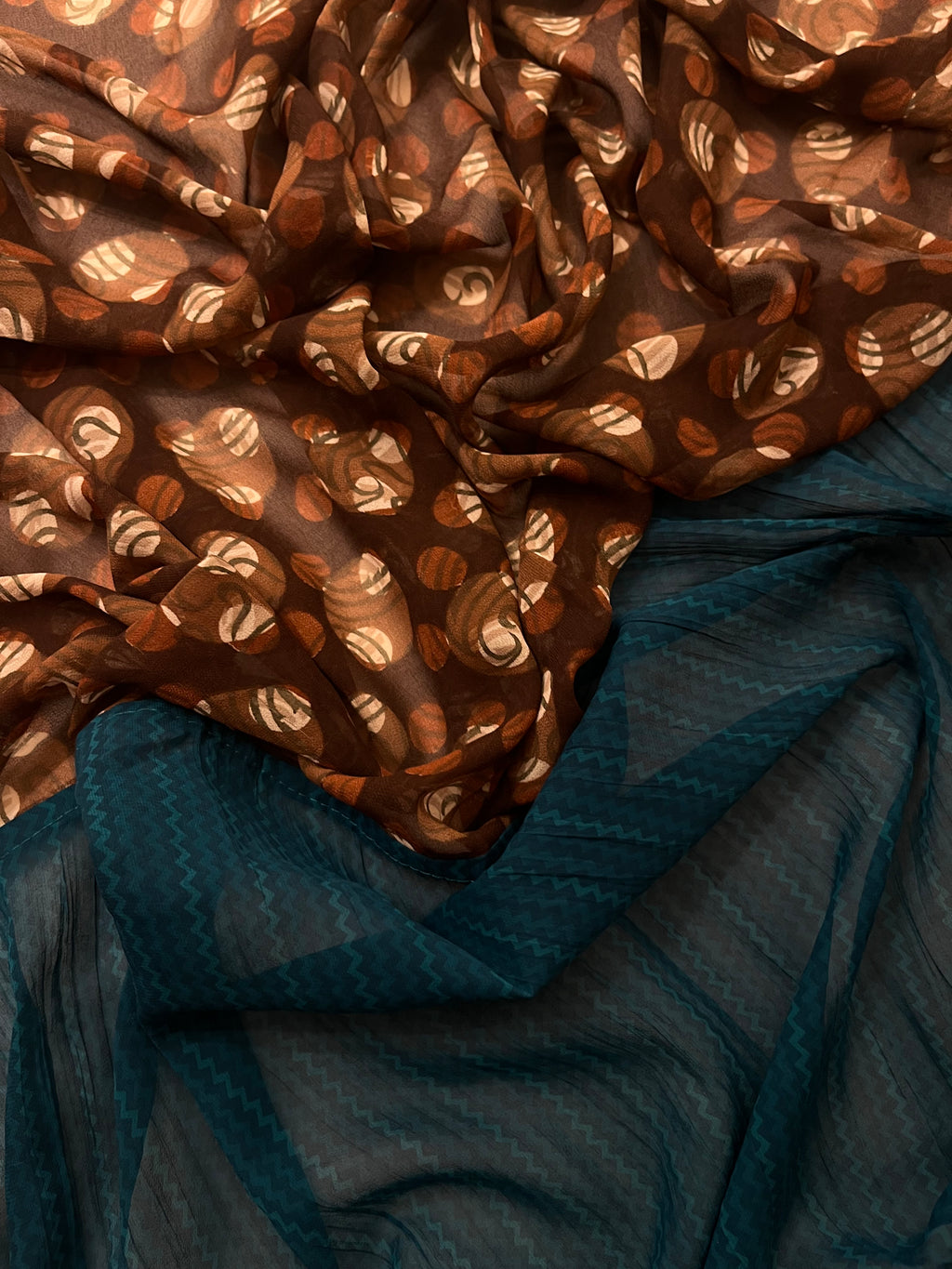 Teal & Brown half half Saree