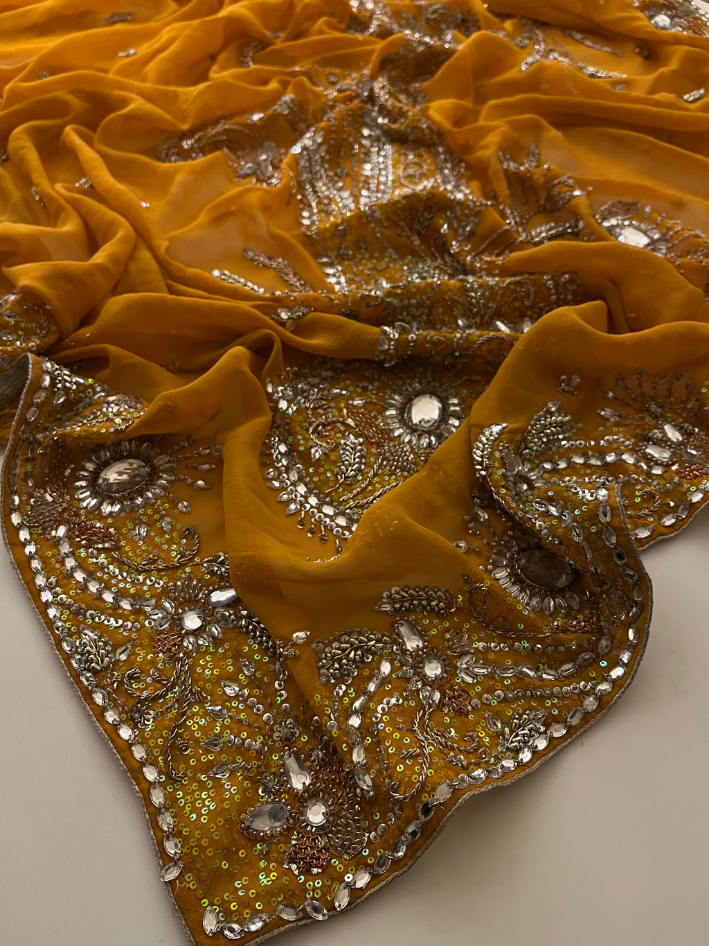 mustard yellow stone saree