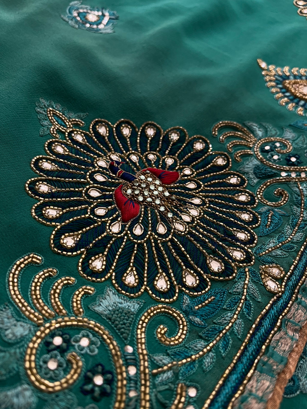 Teal Peacock Saree