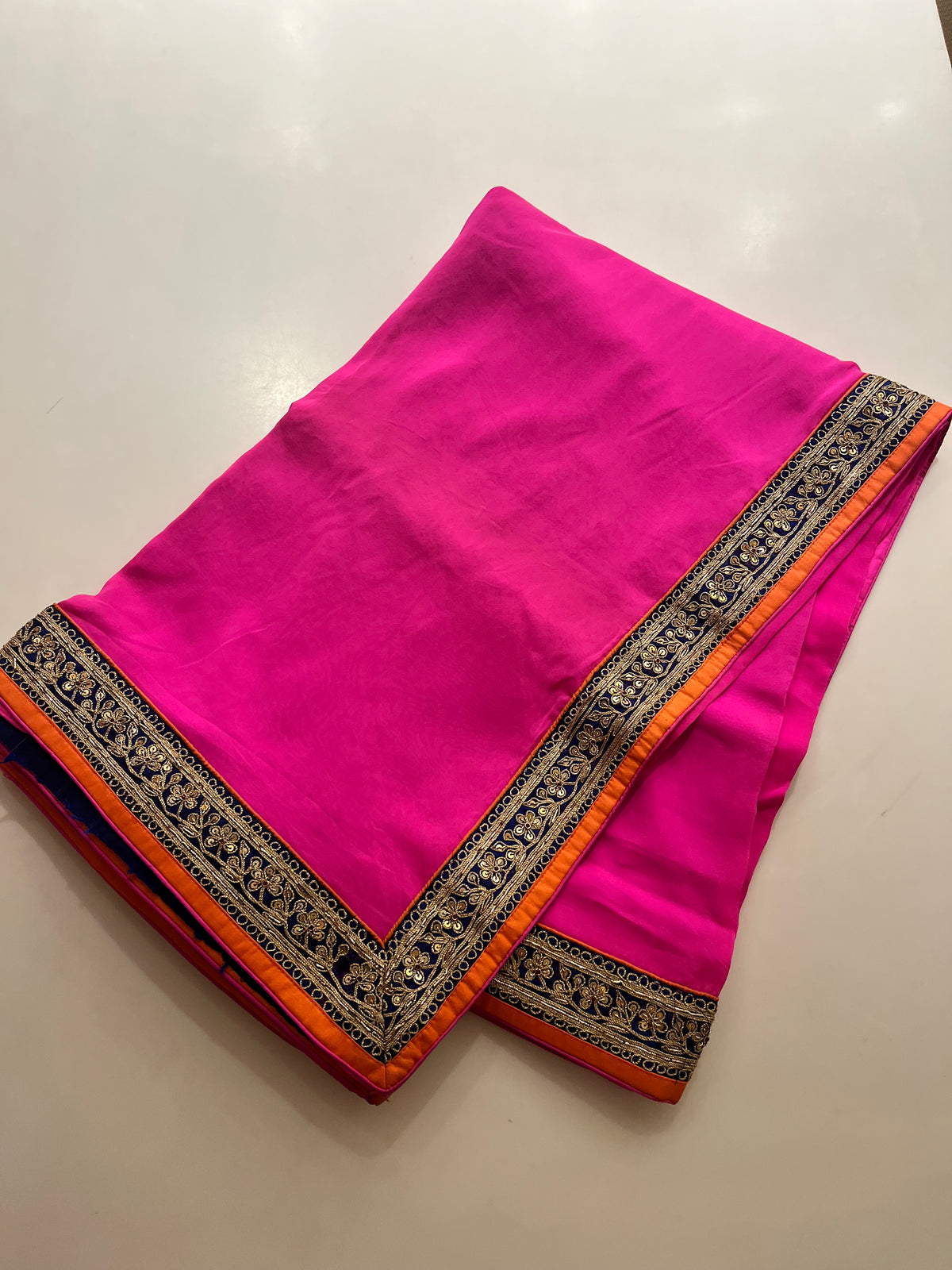 Hot Pink Crepe Saree