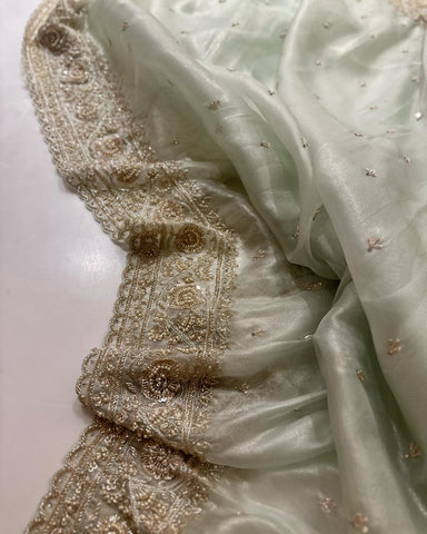 Gazal Pistachio Tissue Organza saree