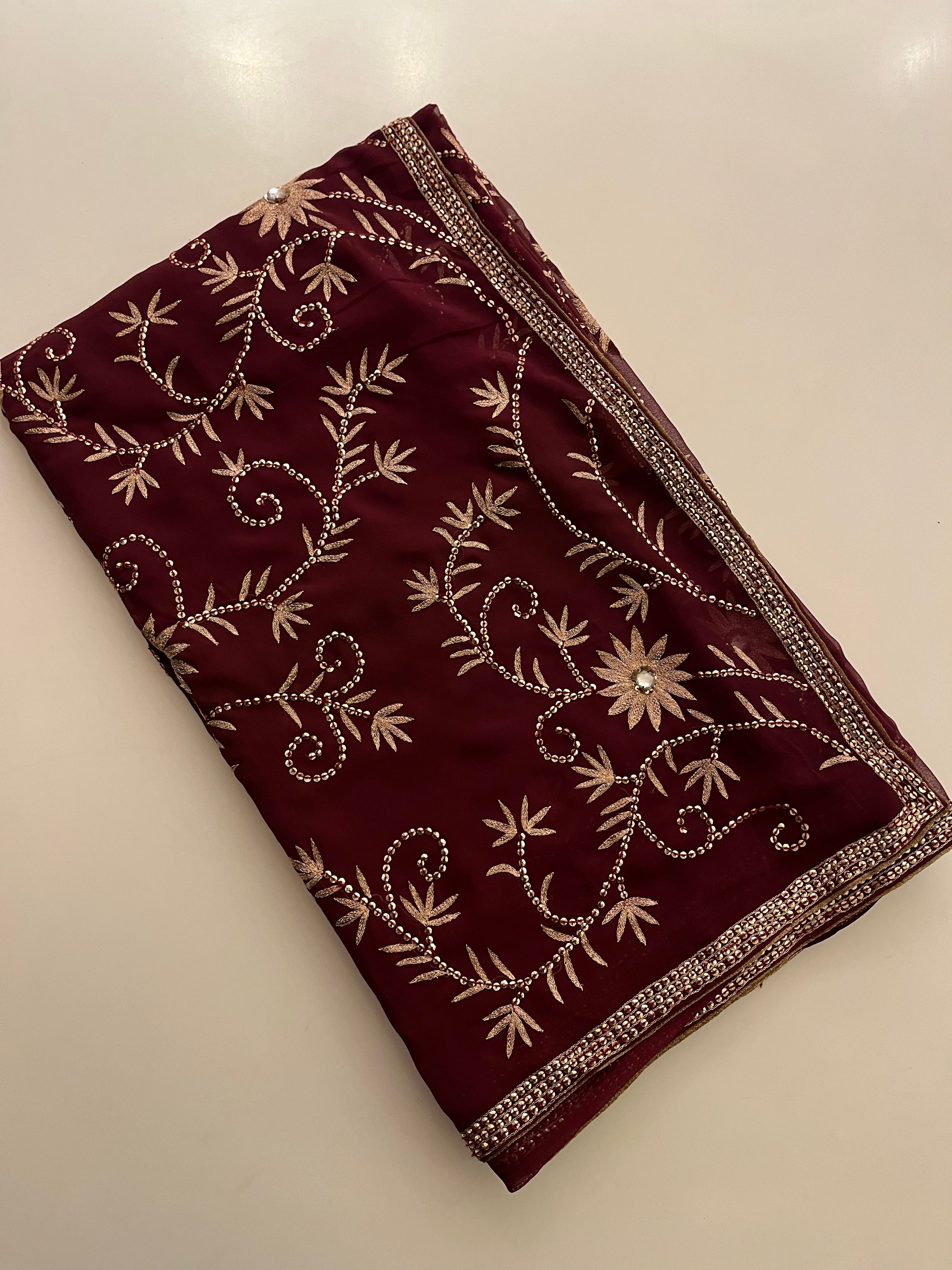 sequins and resham wine saree