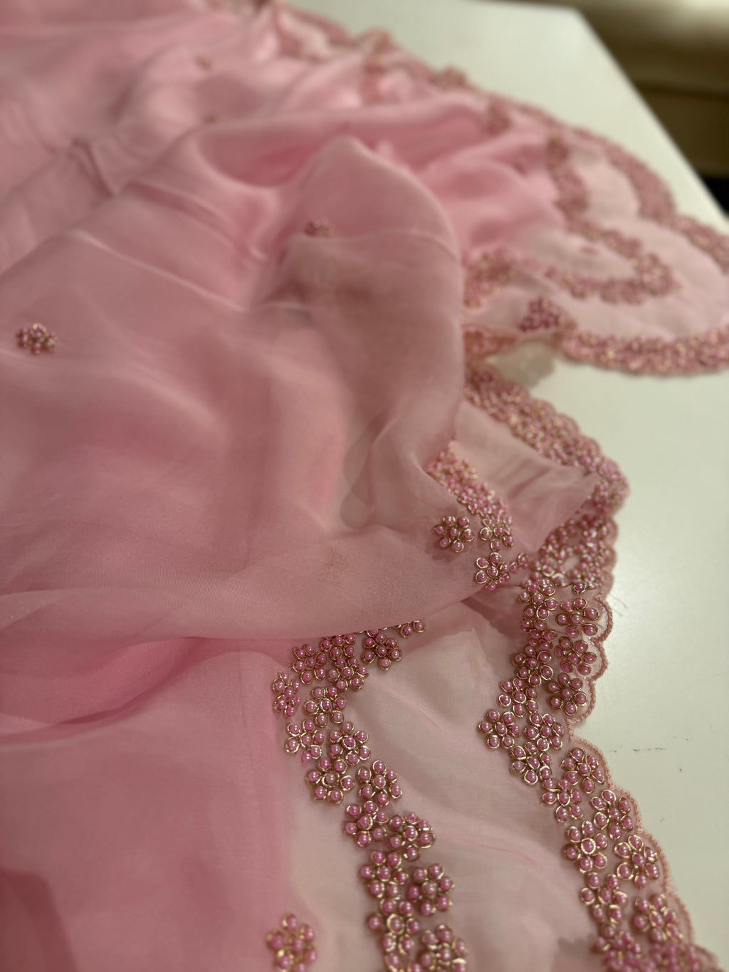 Lotus Pearl Pink Organza Saree