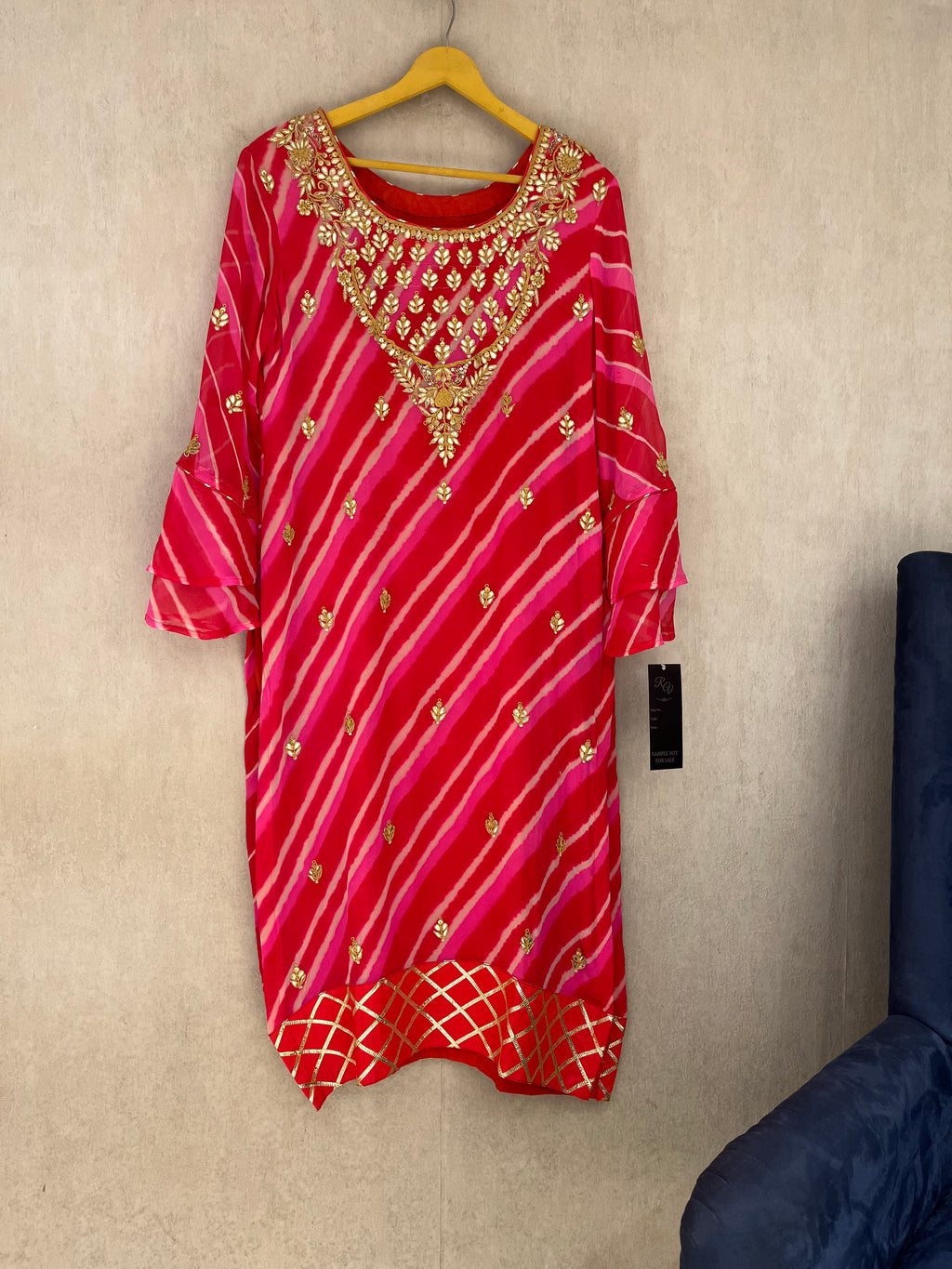 Red and Pink Leheriya Kurti