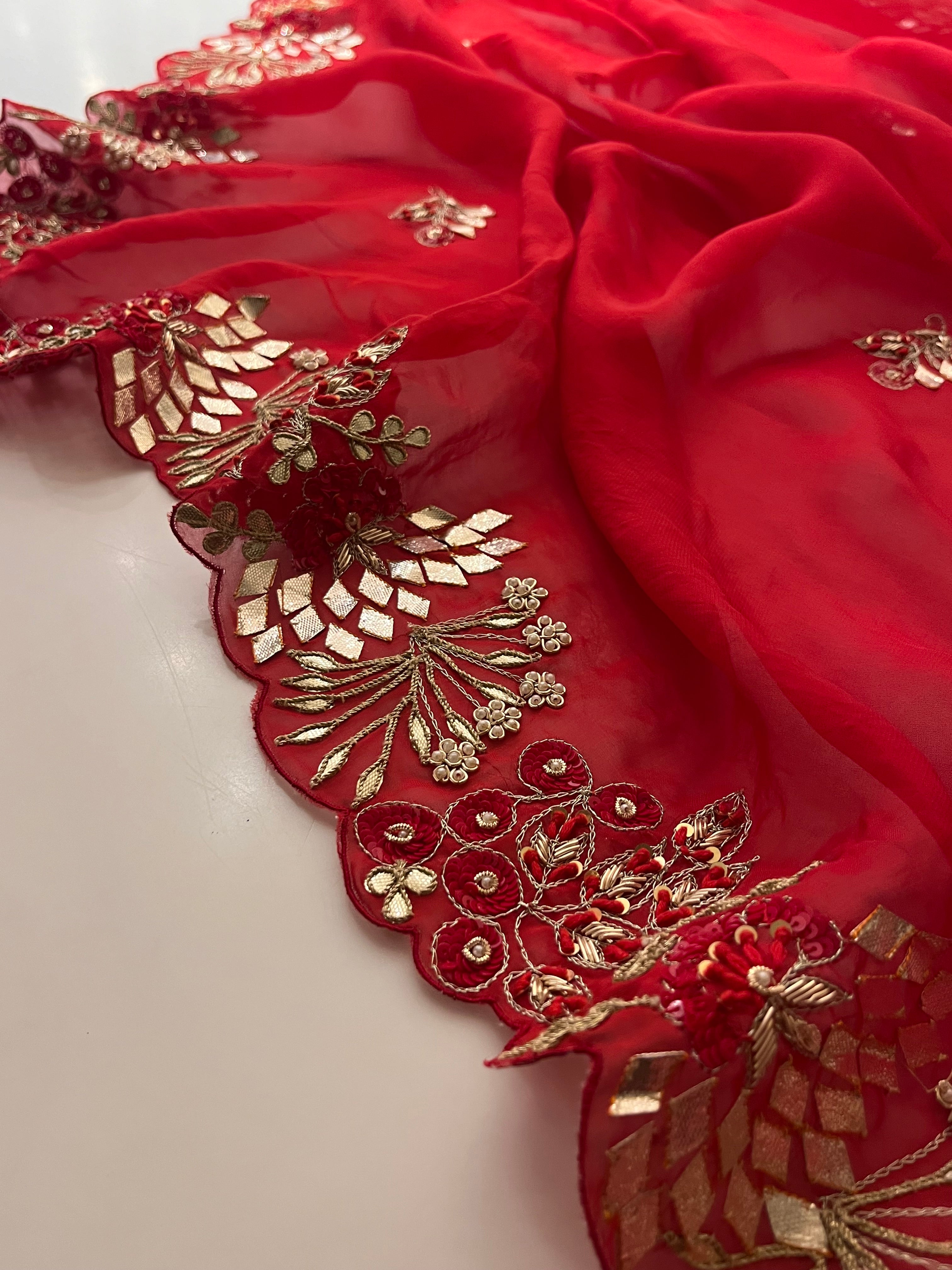 Kaccha Gotta Bridal red saree