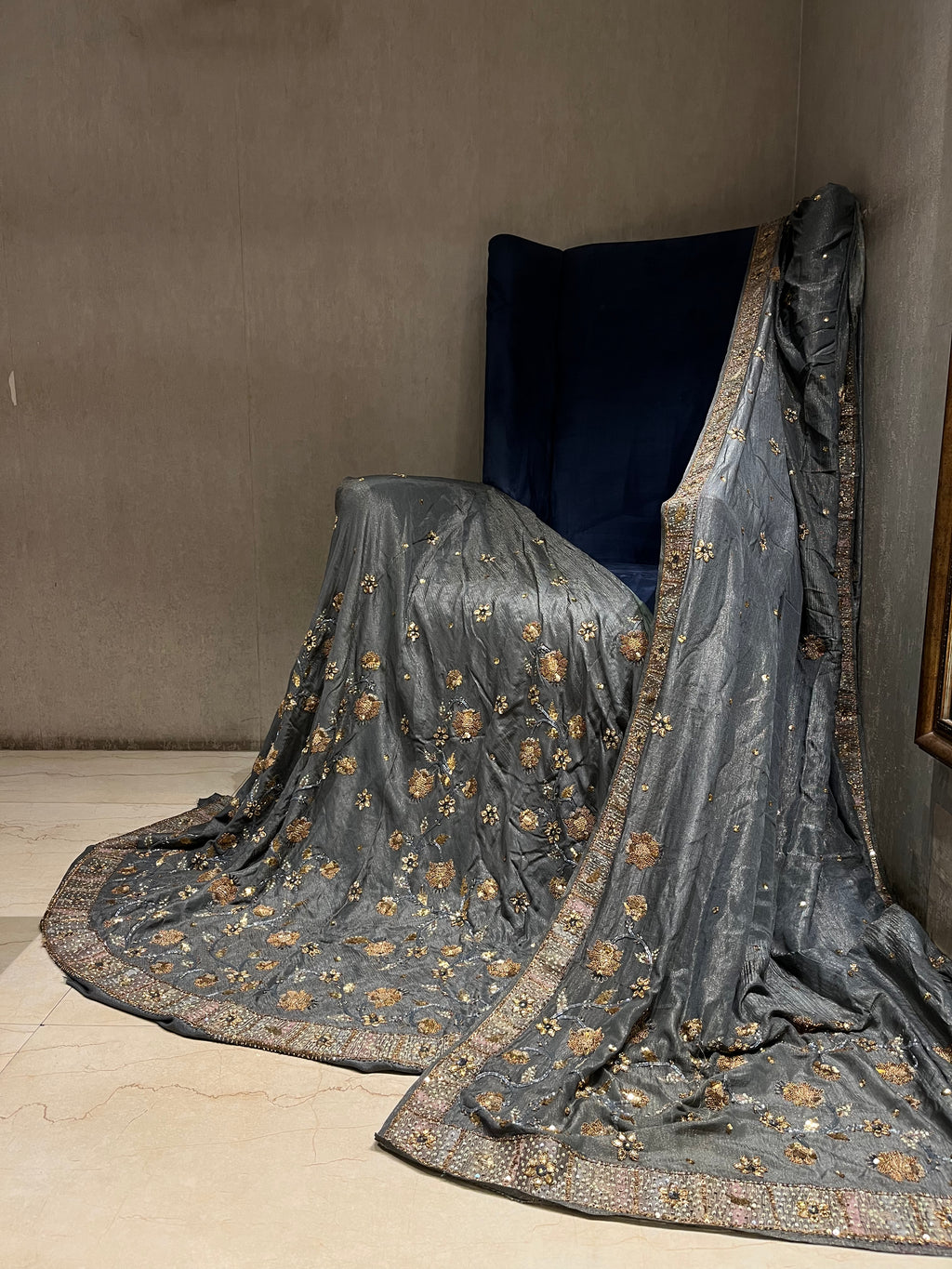 Unstitched Grey Lehenga