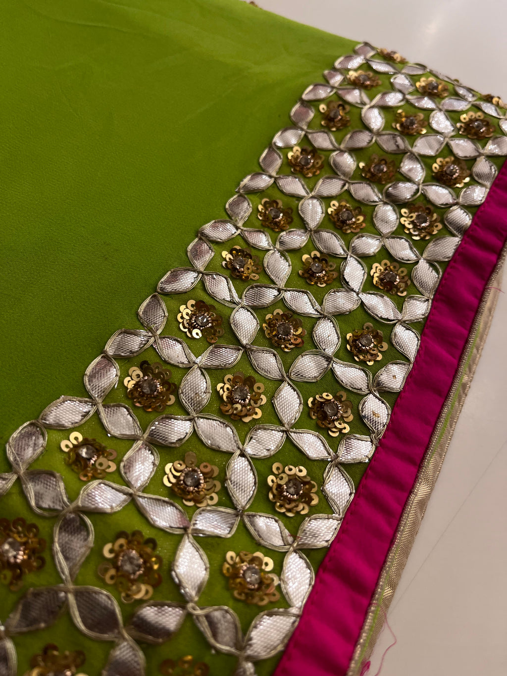 parrot green traditional gotta saree