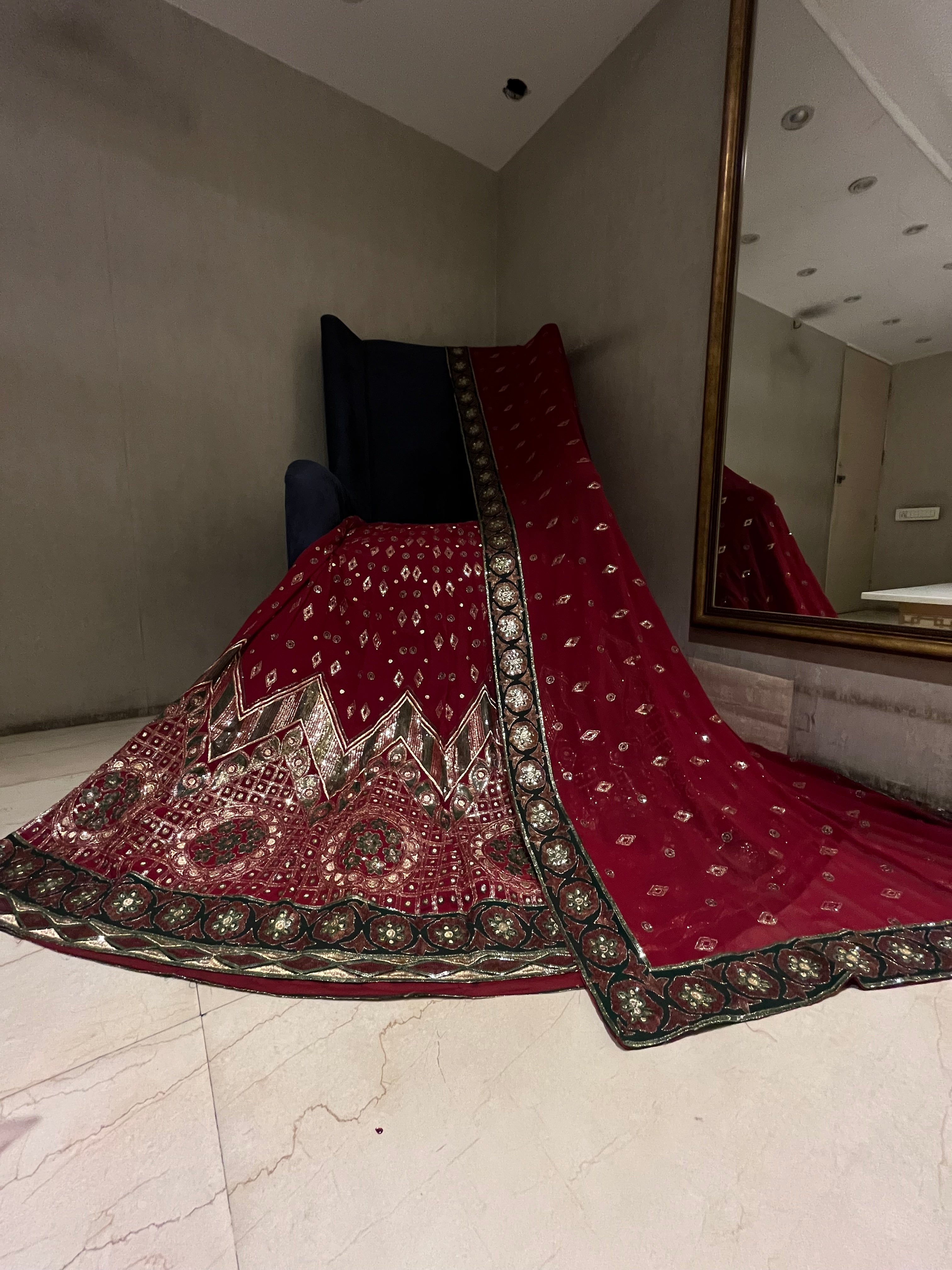 Deep Red Sequins Lehenga Set