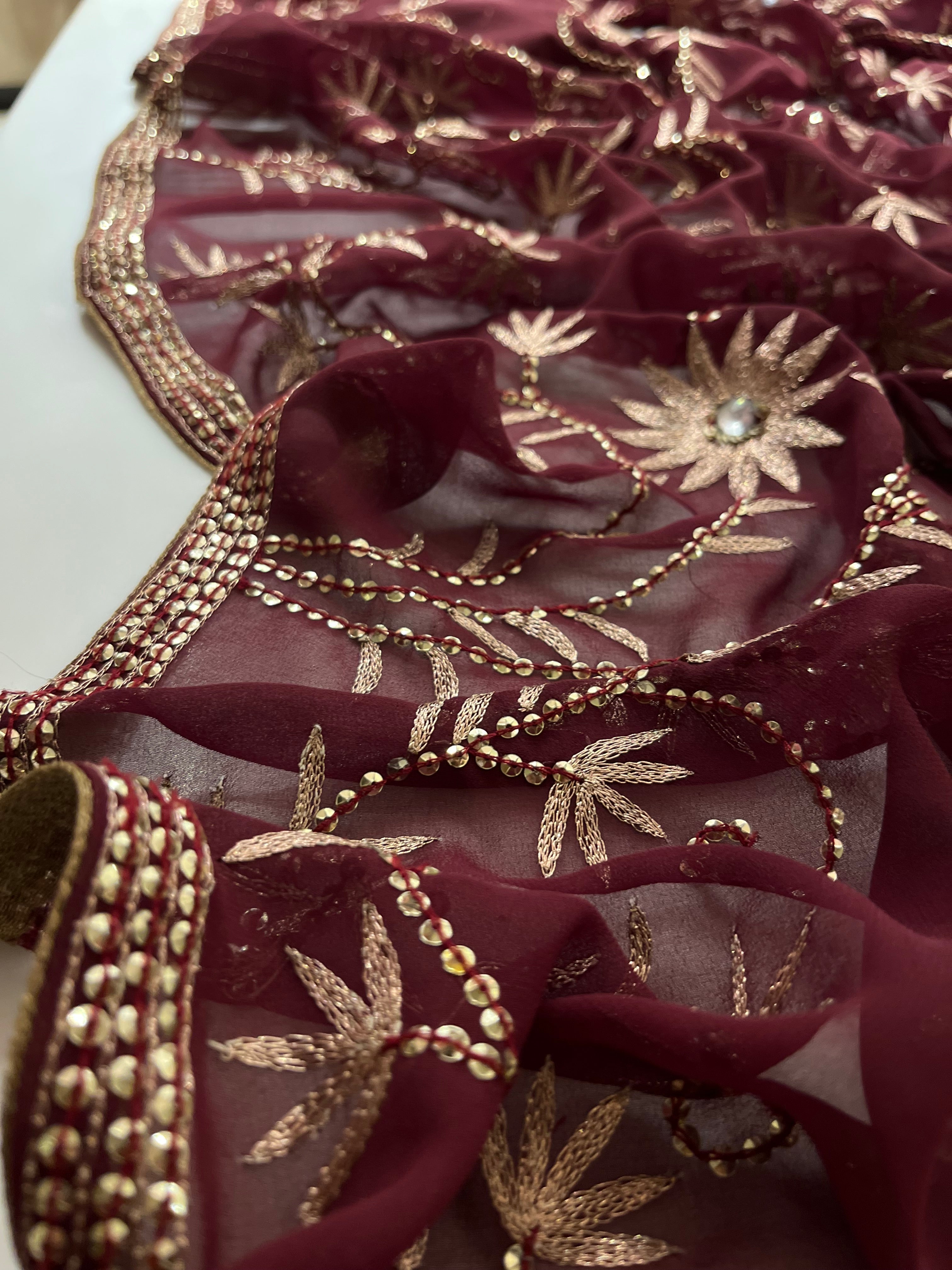 sequins and resham wine saree