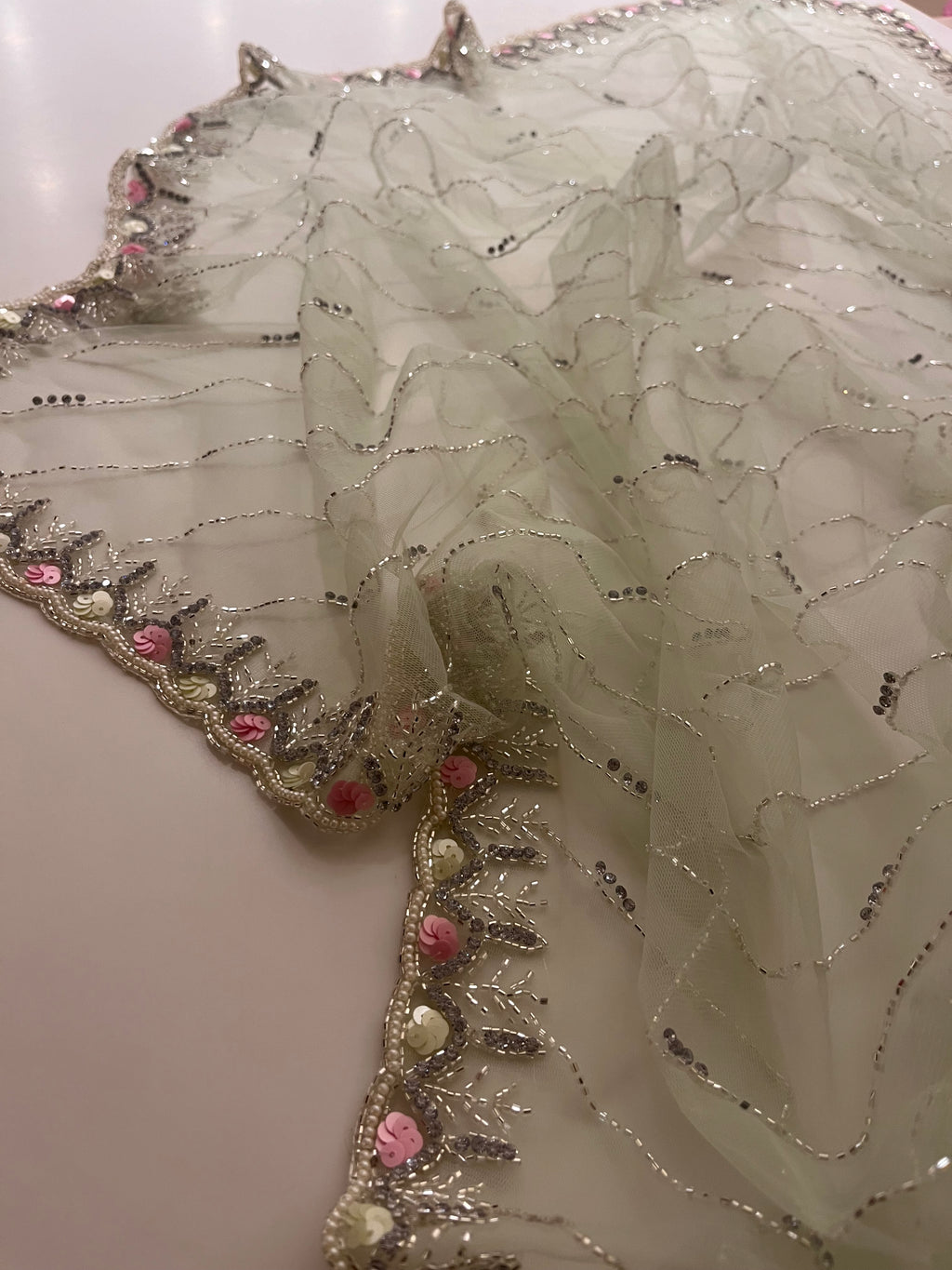 Elaichi Green net saree