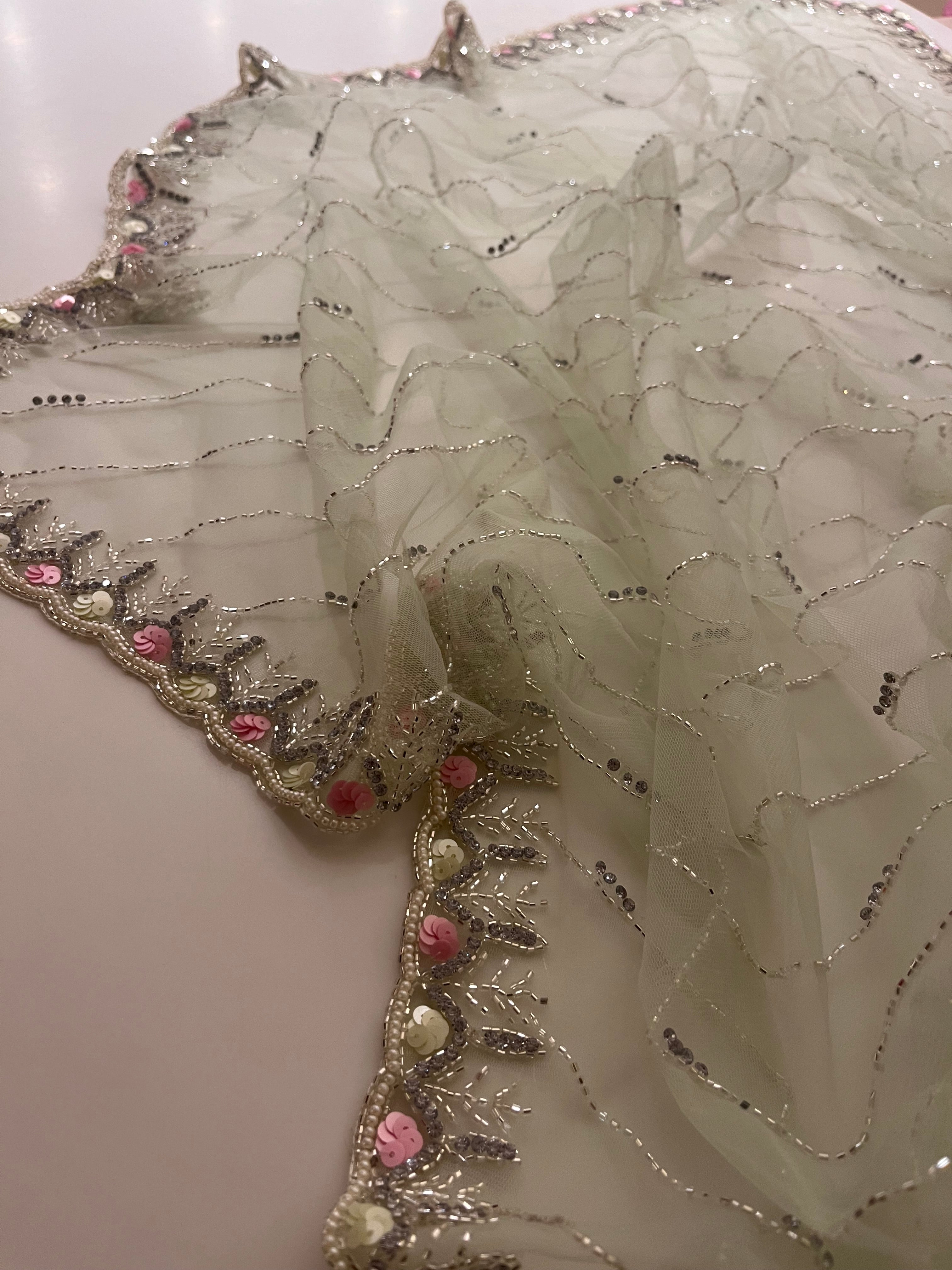 Elaichi Green net saree