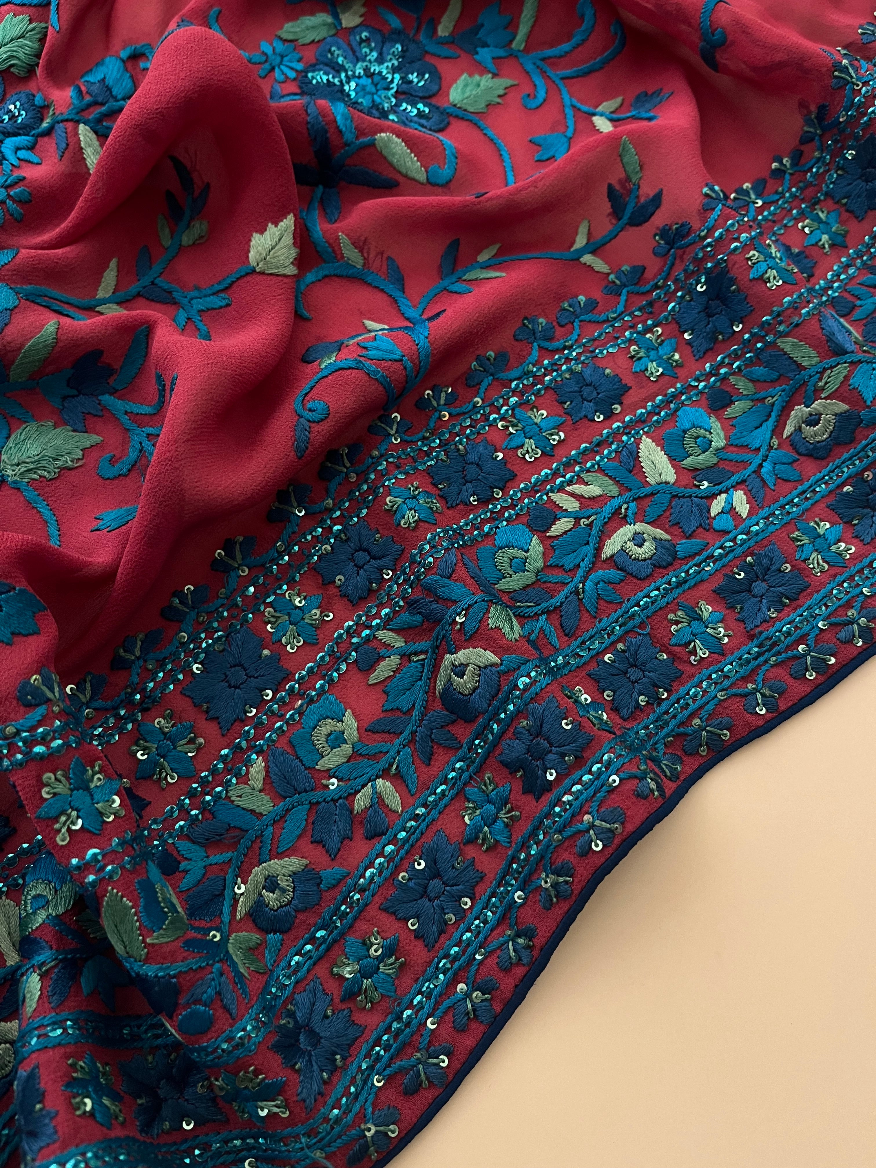 Pure Georgette Magenta Saree