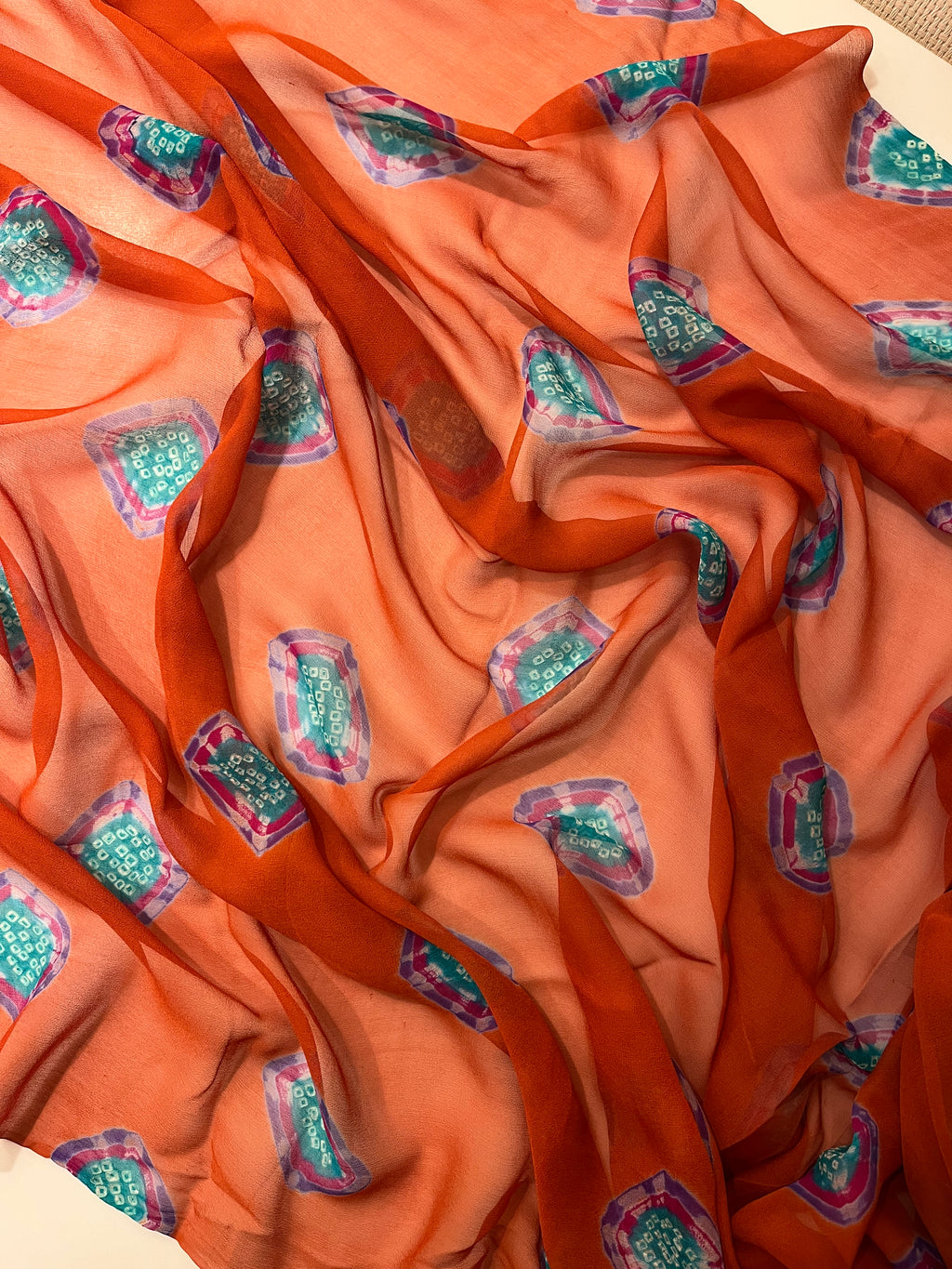 pure chiffon orange bandej saree