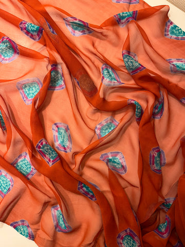 pure chiffon orange bandej saree