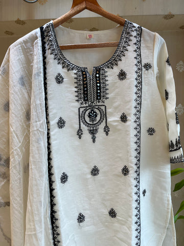 Cotton White Embroidery Suit set