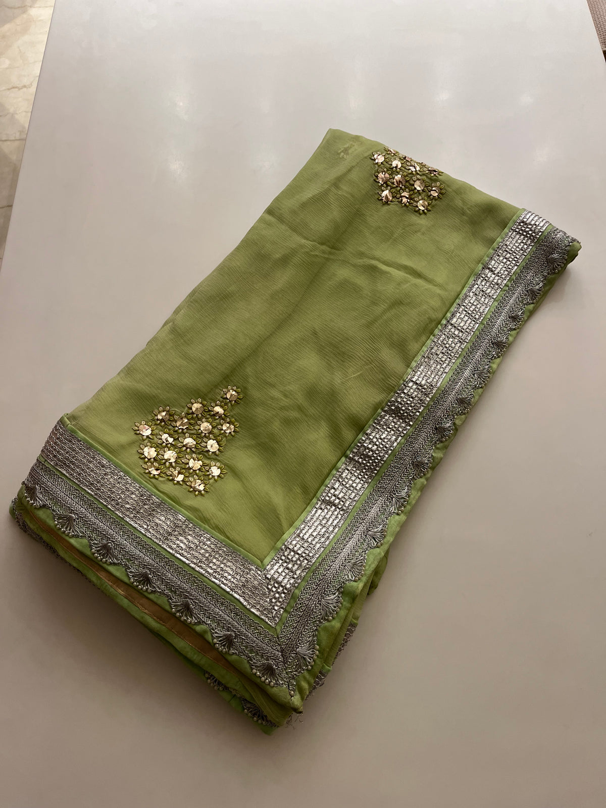 Pista green georgette saree