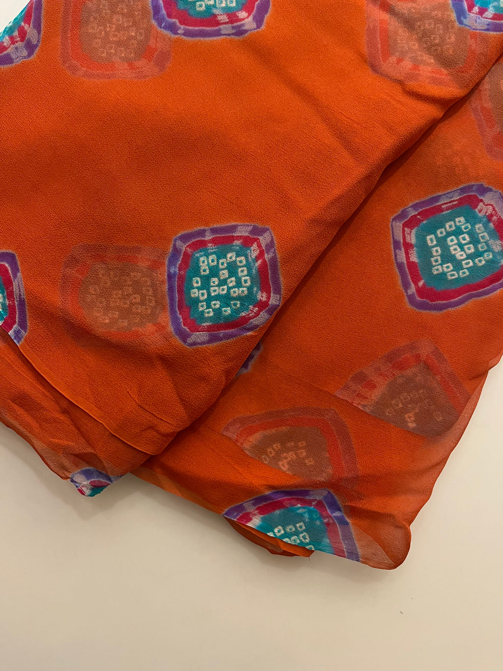 pure chiffon orange bandej saree
