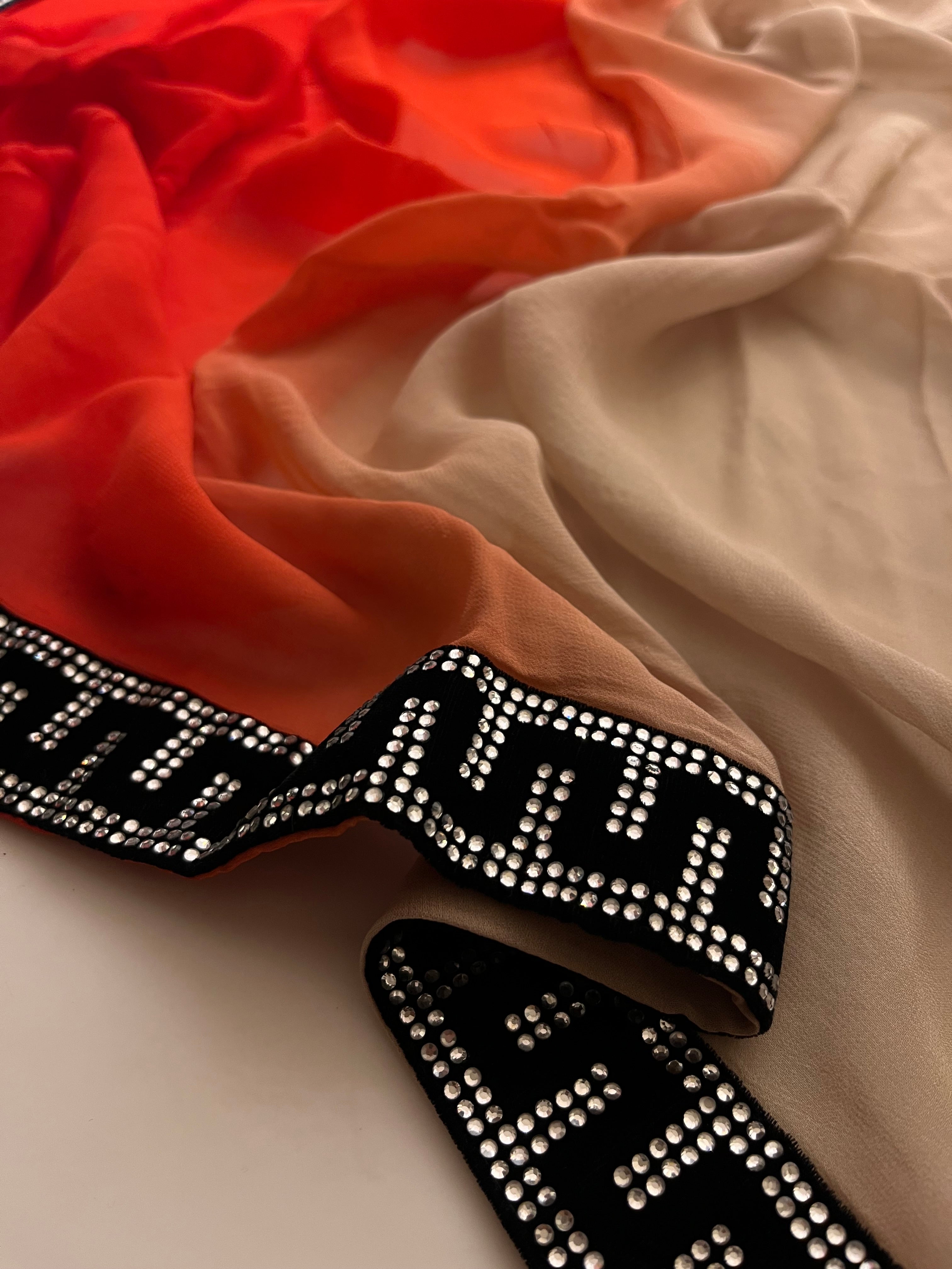 sunset ombré satin crape saree