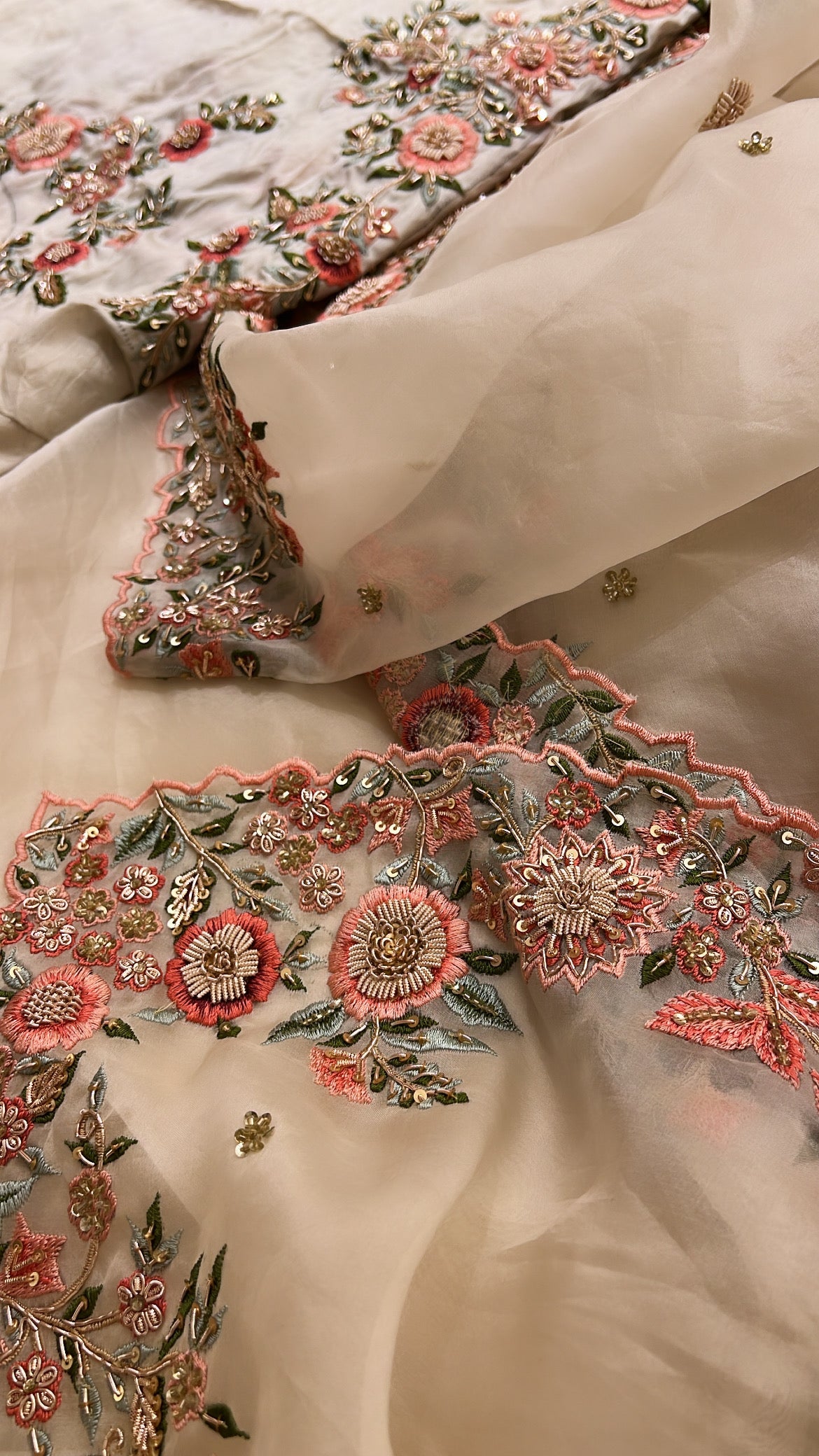 Ivory handwork exclusive Organza saree
