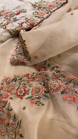 Ivory Handwork Organza saree