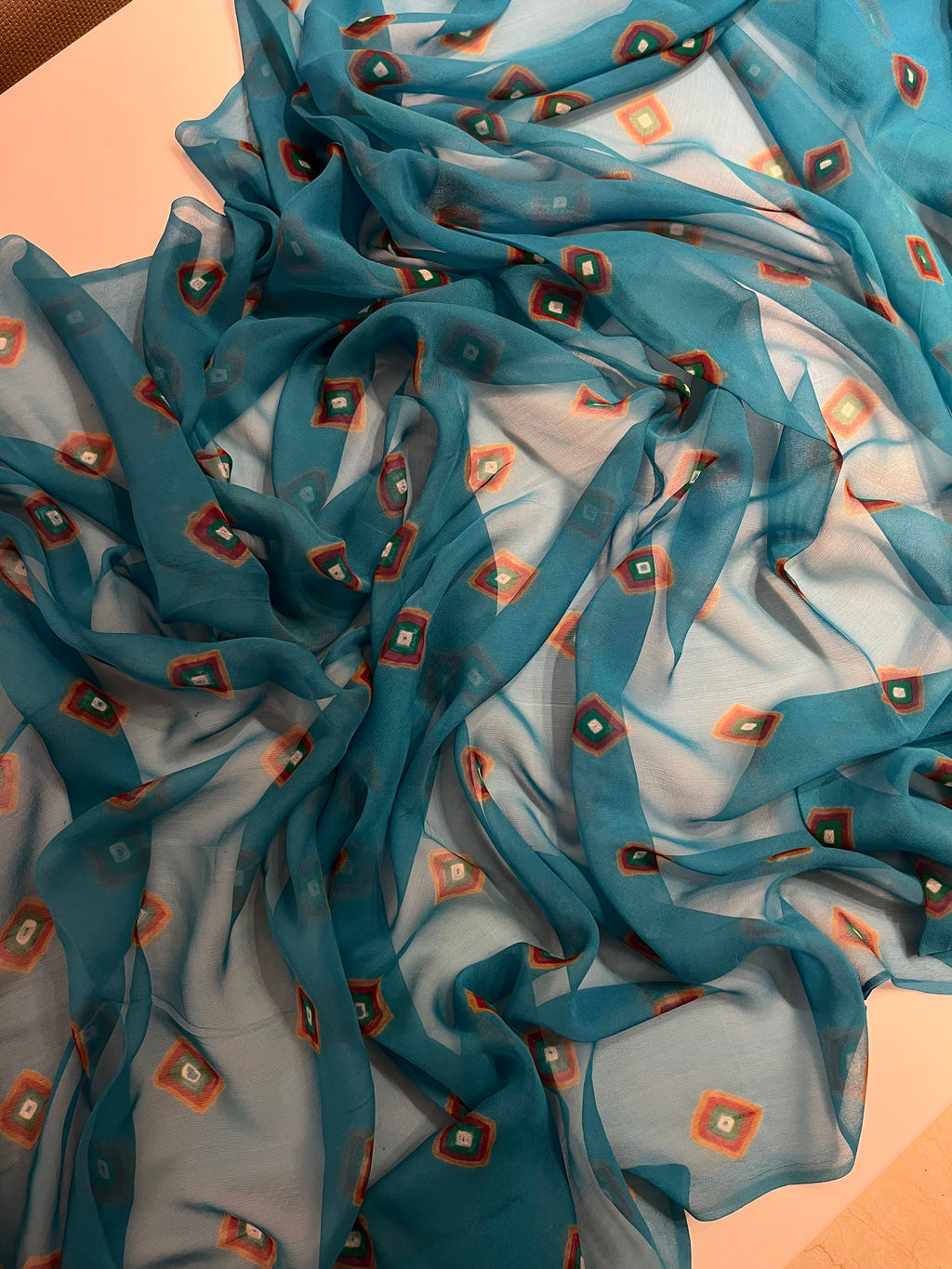 Blue Chiffon Bandej Saree