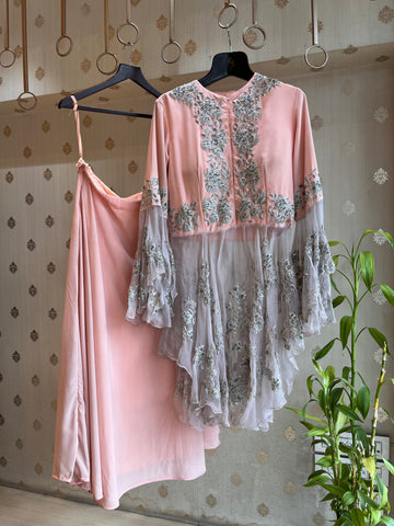 Pastel Peach Indo-western set