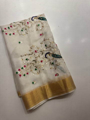 Pure Kota silk Ivory saree