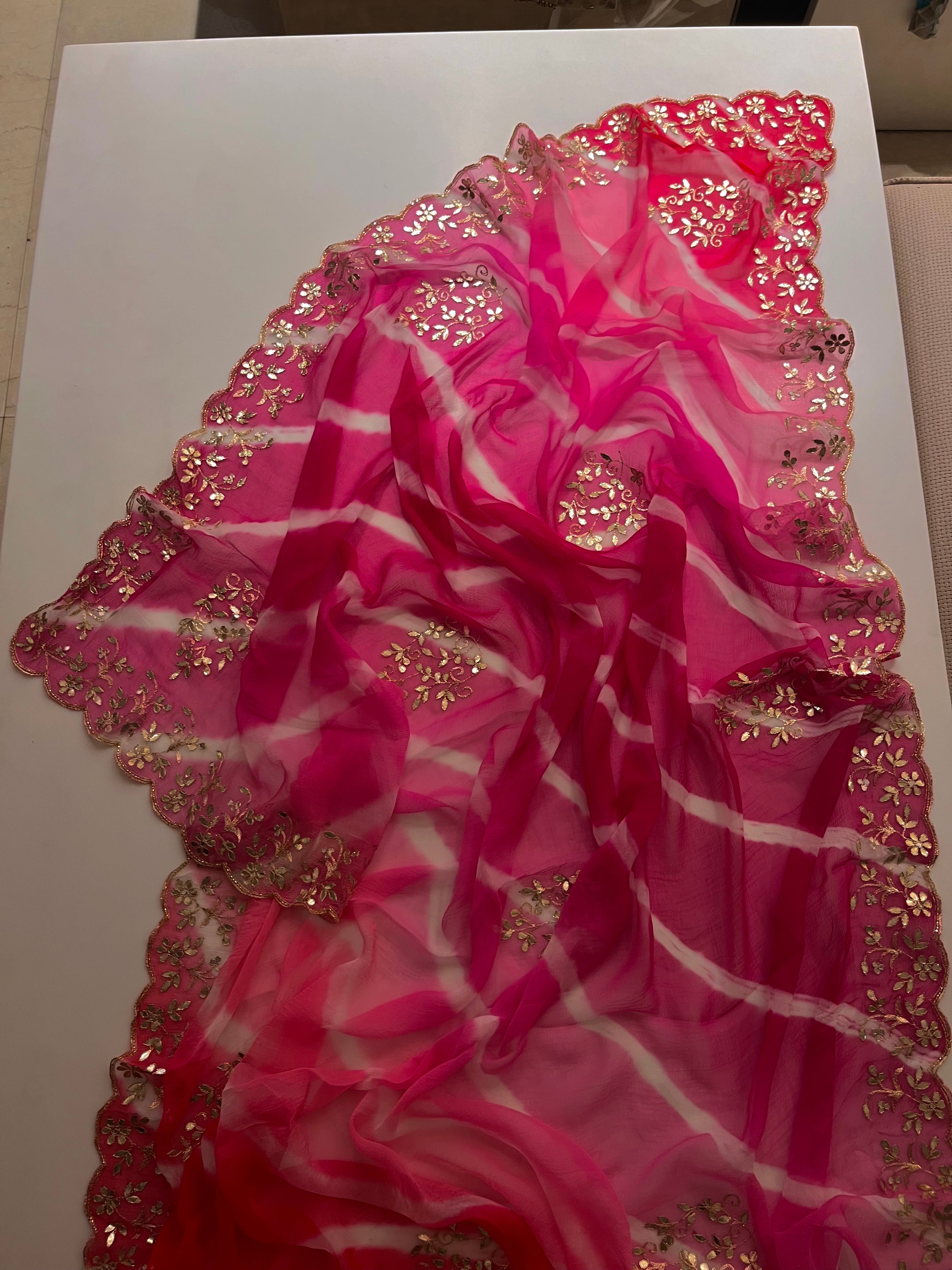 Pink Leheriya Gotta patti saree