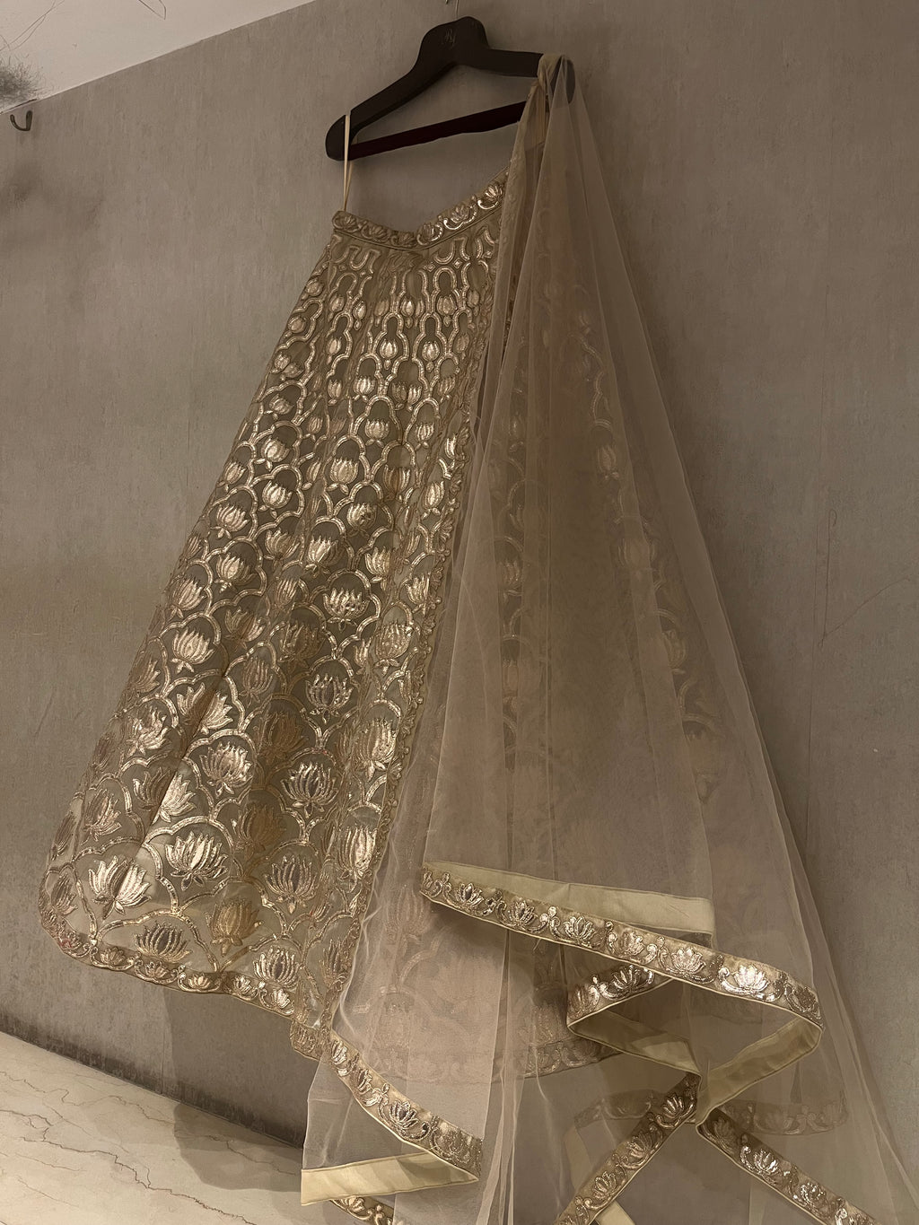 Golden Organza Lotus Lehenga Set