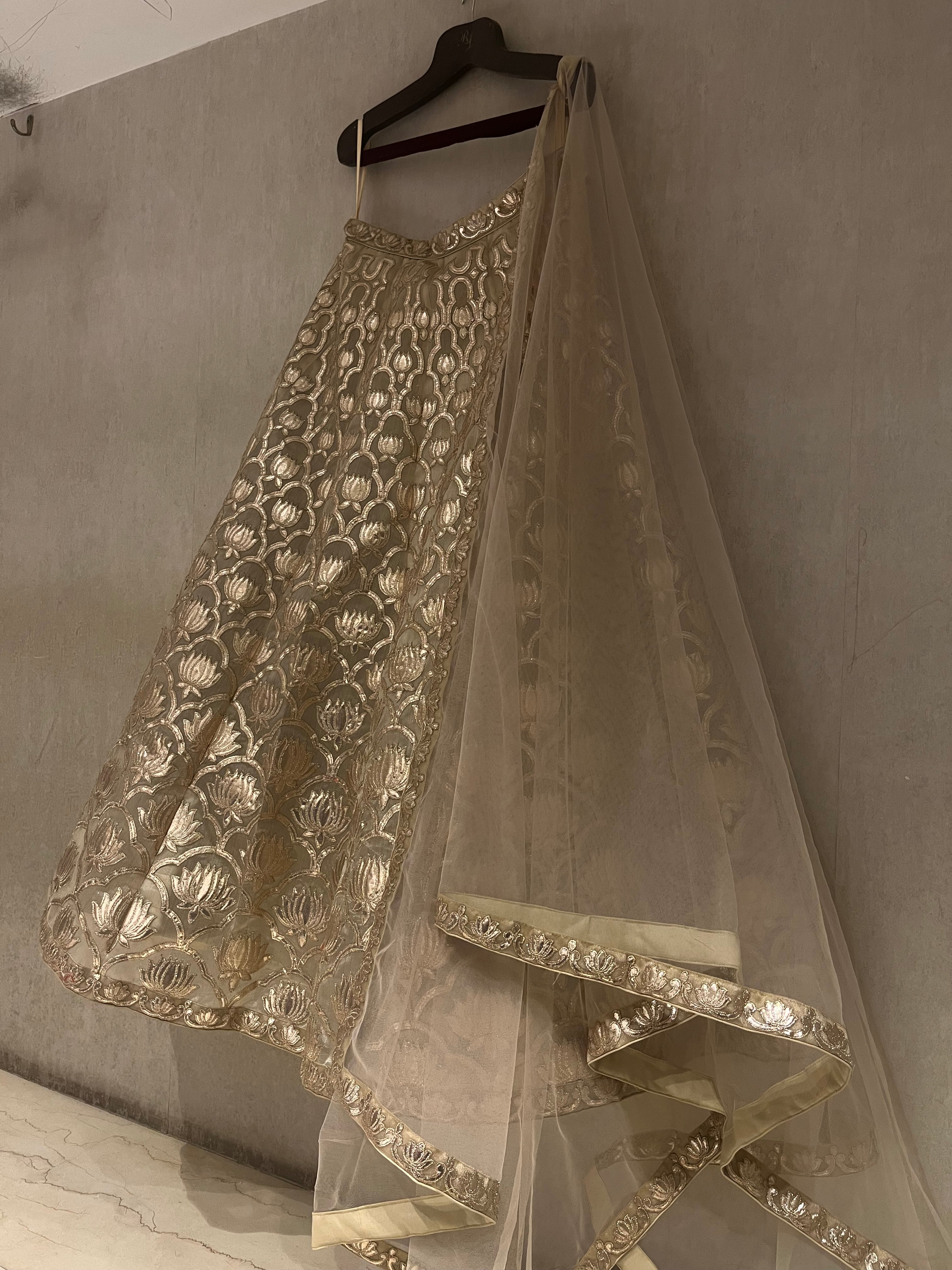 Golden Organza Lotus Lehenga Set
