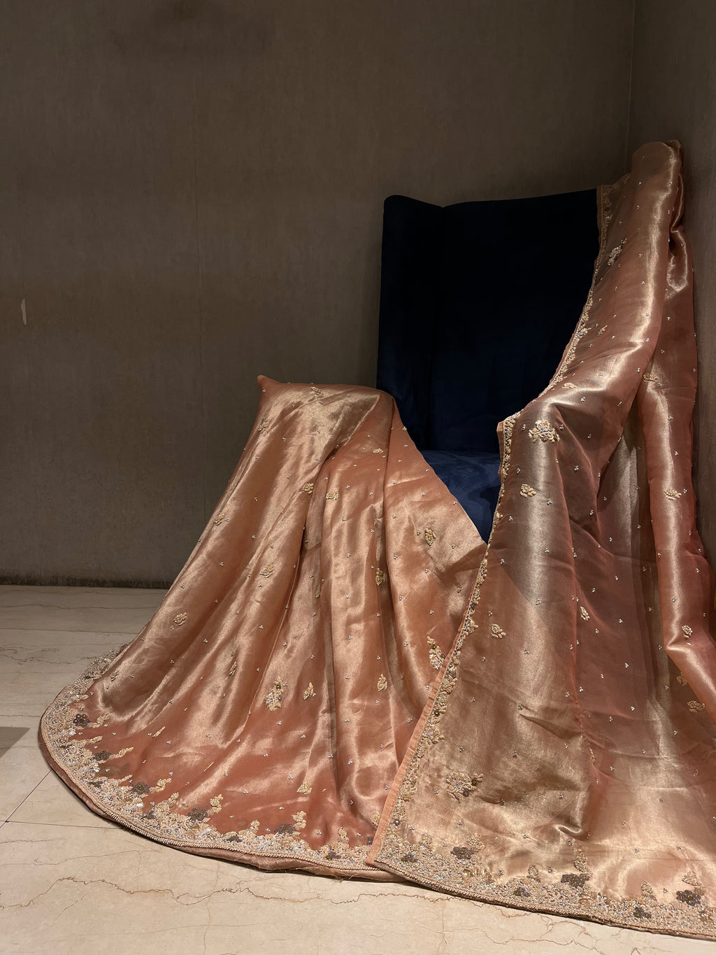 Antique zardosi Peachish Gold Lehenga