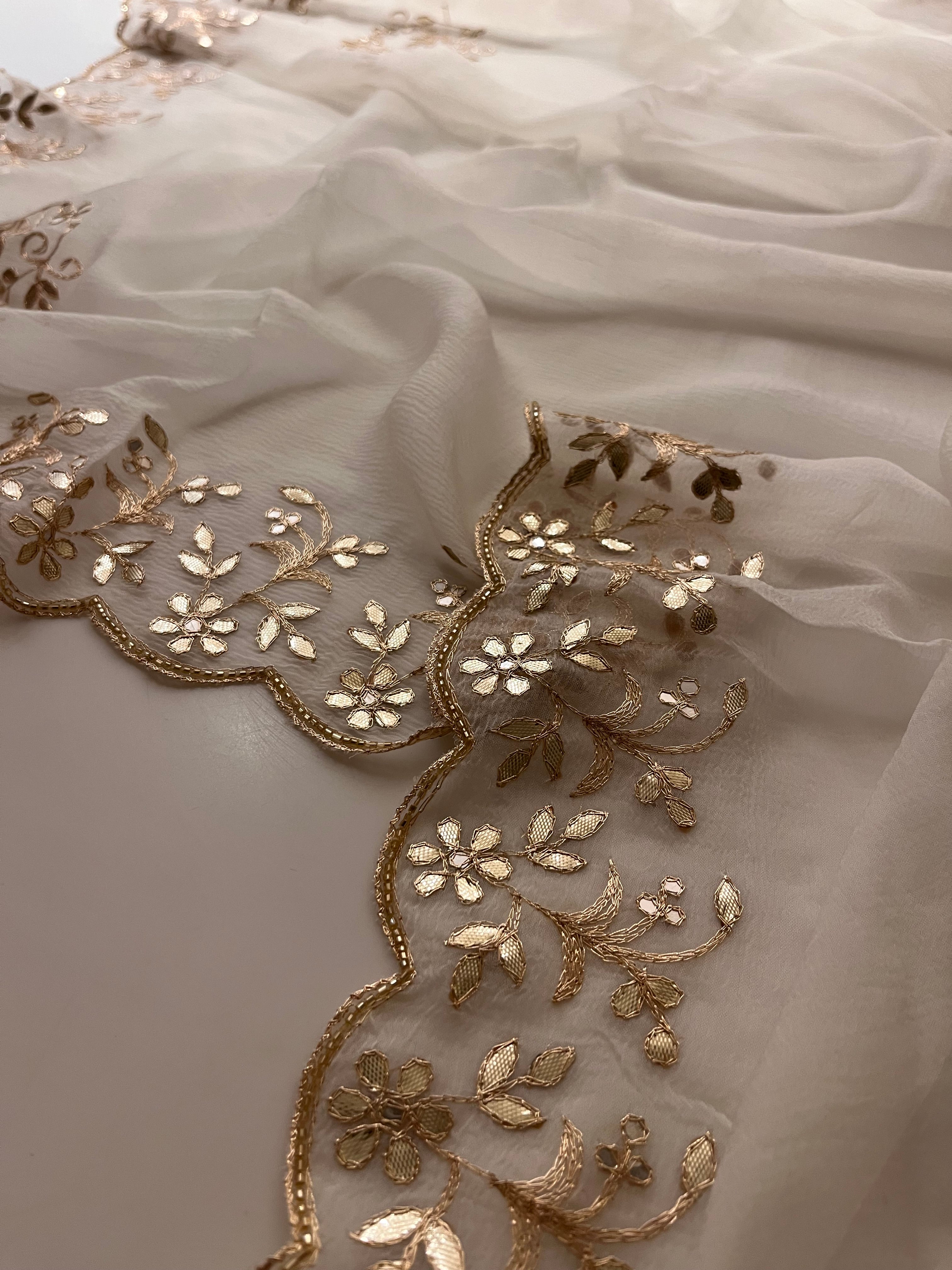 Ivory Traditional Gotta Saree