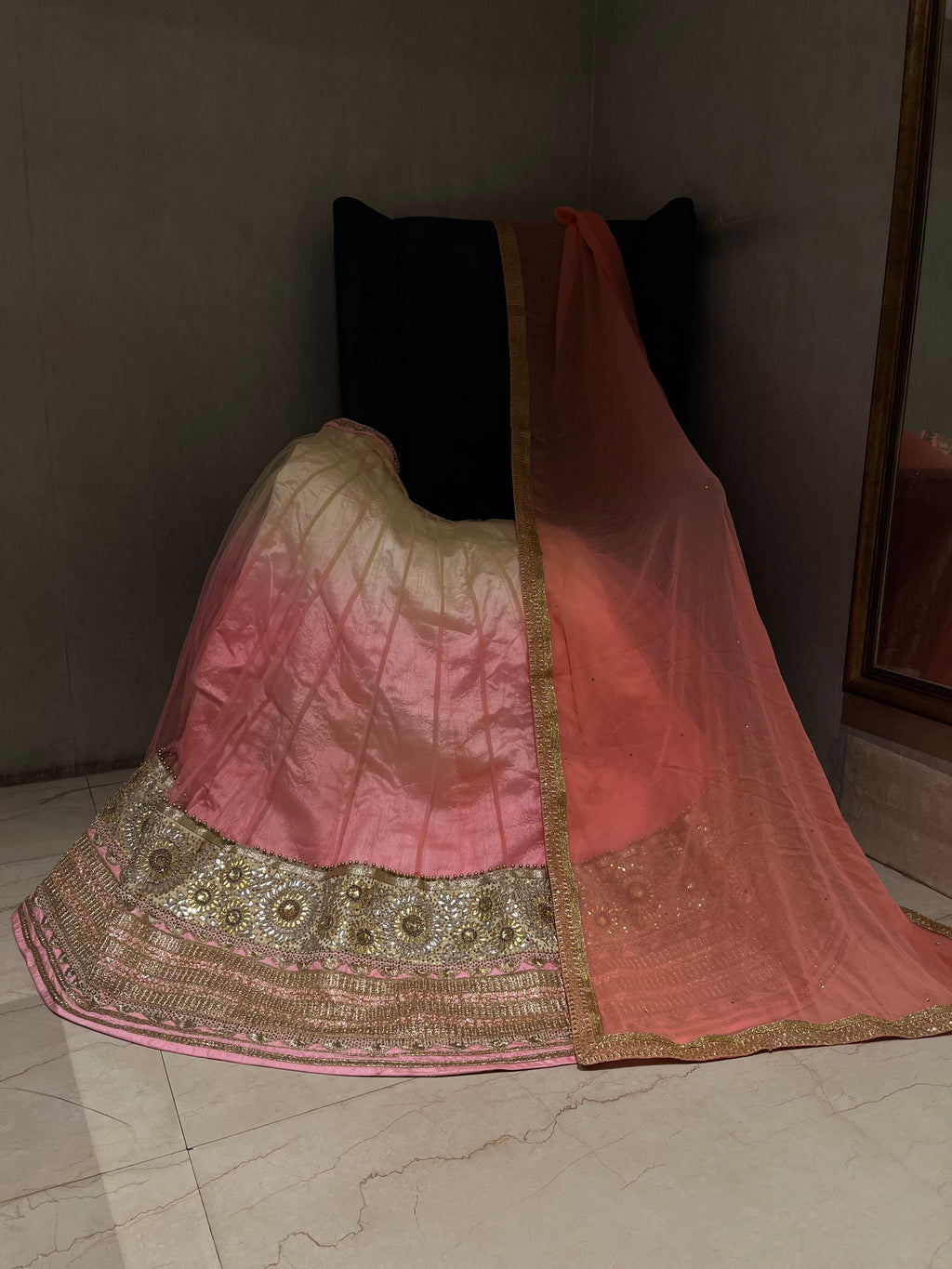 Pink Ombré Net Lehenga