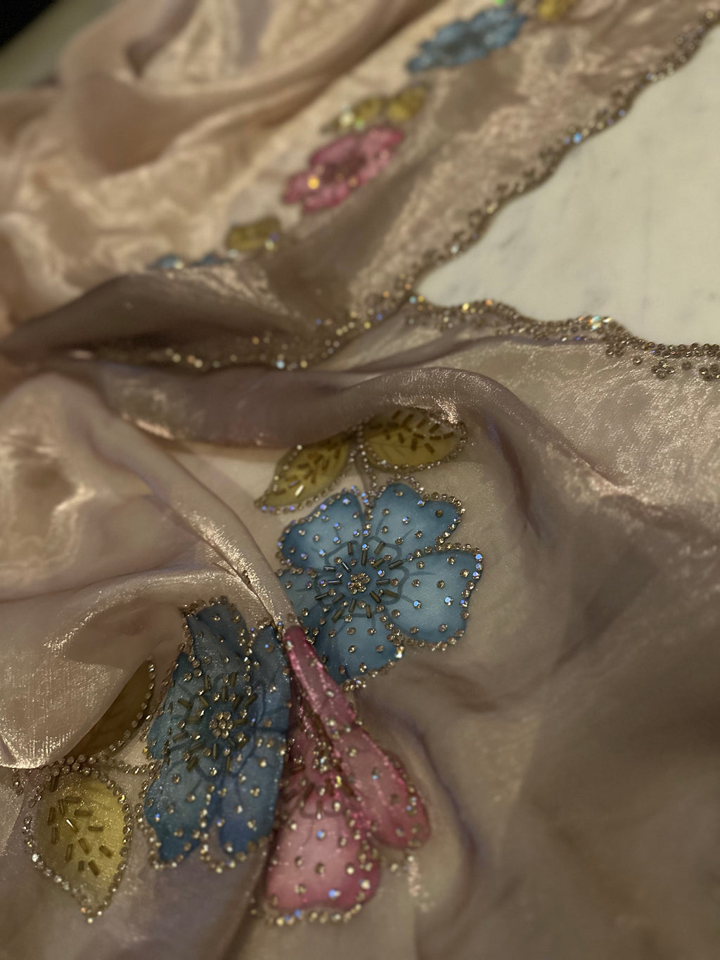 Angelic Flora Gold Swarovski Saree