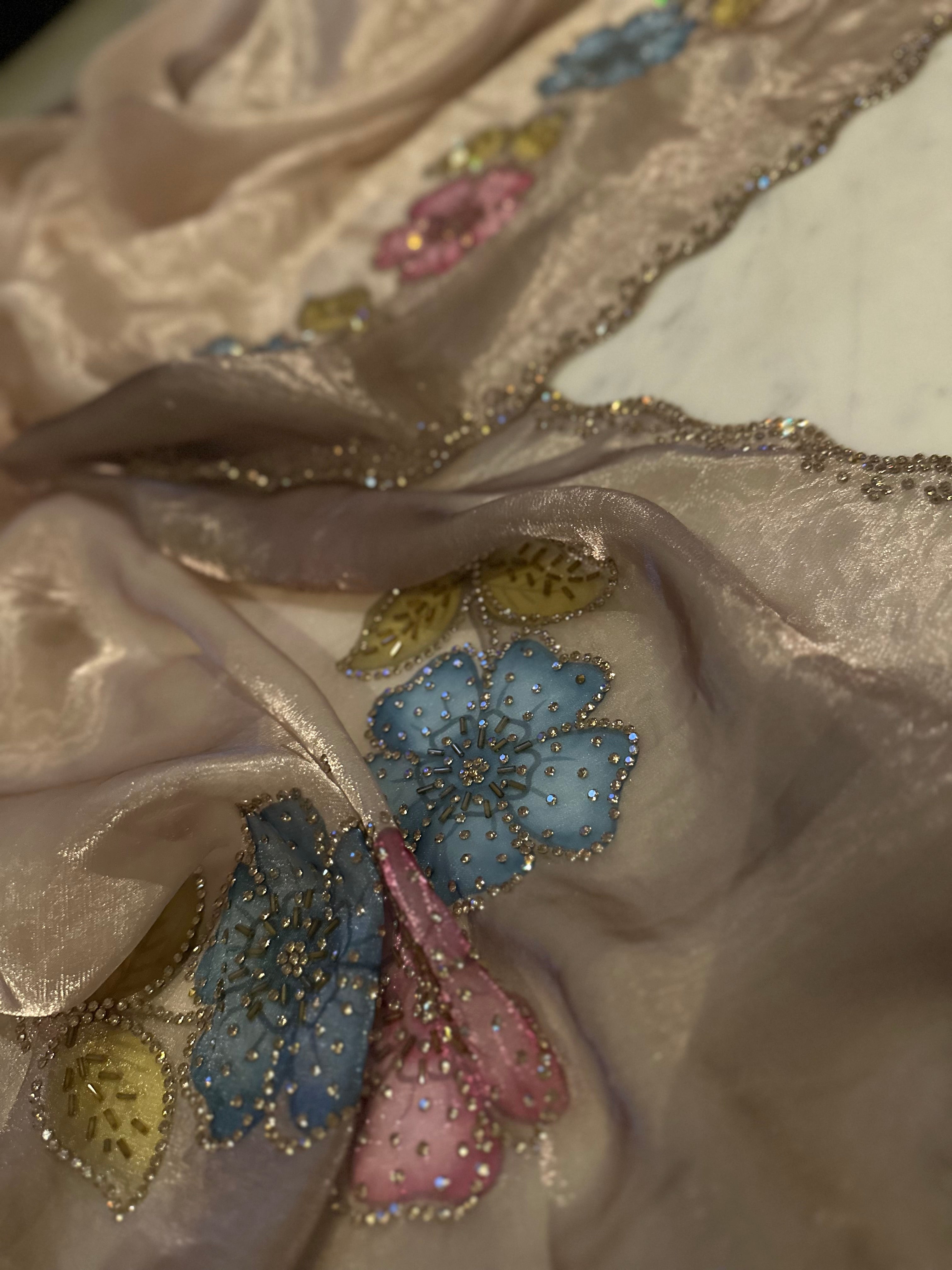 Angelic Flora Gold Swarovski Saree