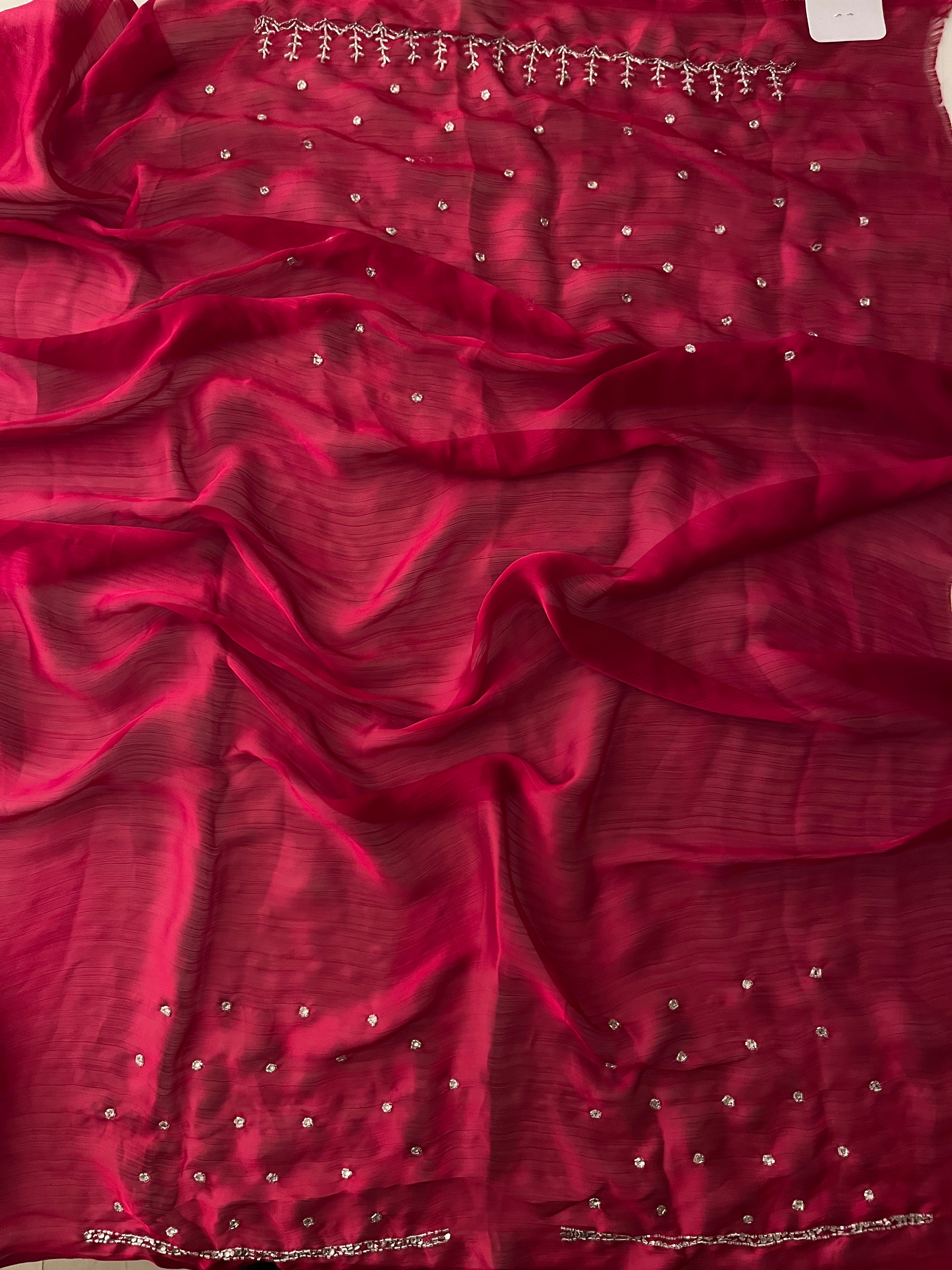 Rose Pink crystal Saree