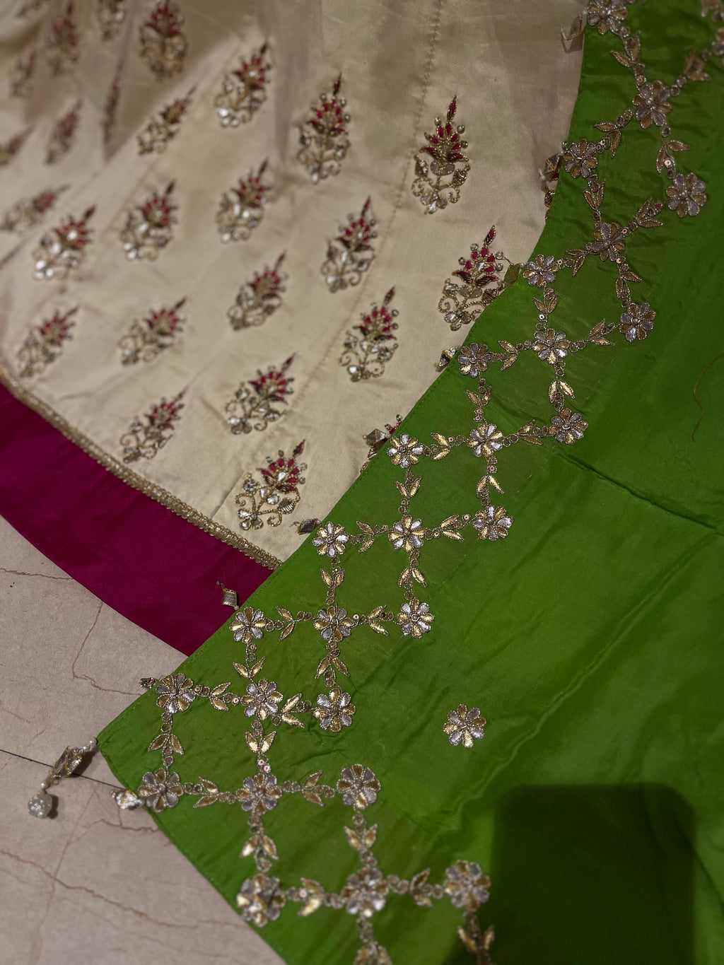 Cream Silk Lehenga Set