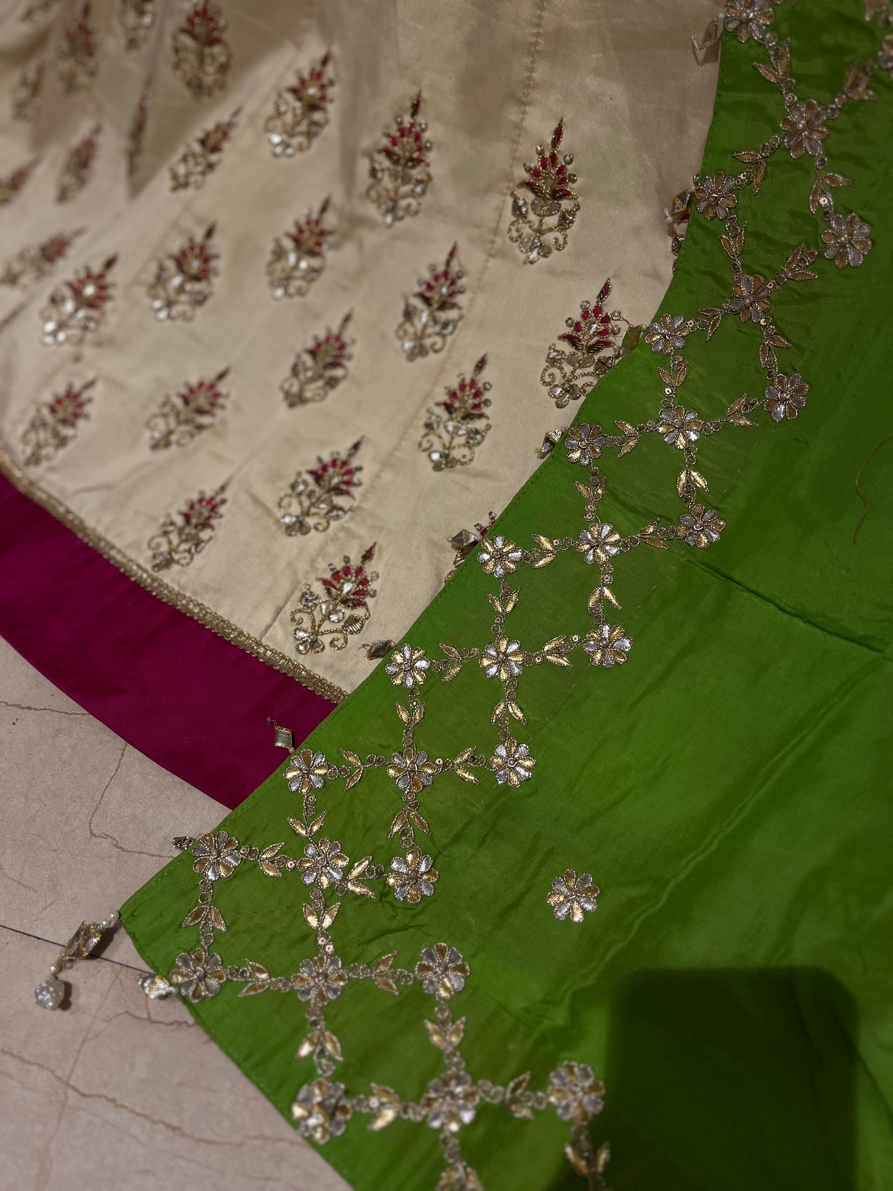 Cream Silk Lehenga Set