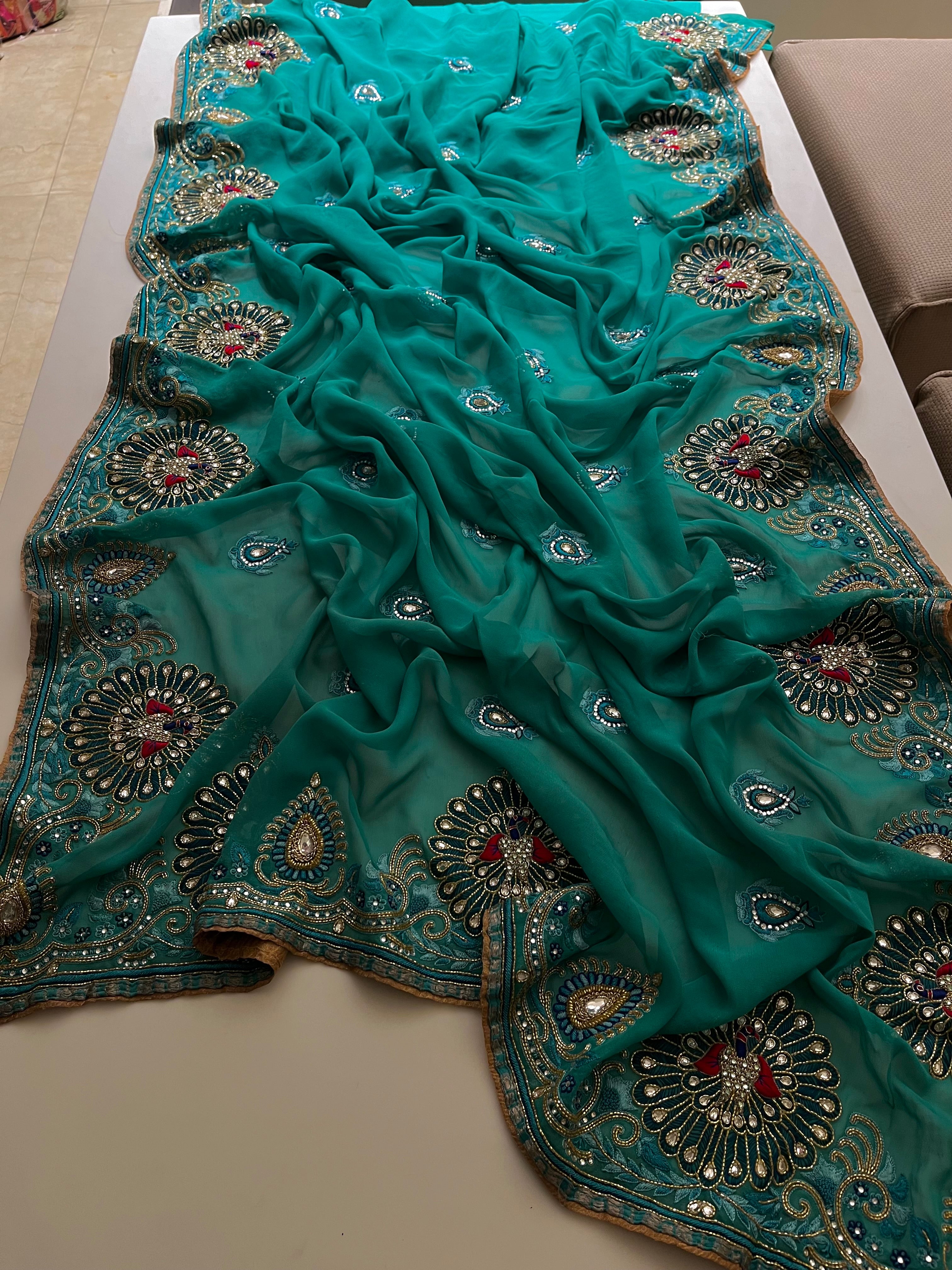 Teal Peacock Saree