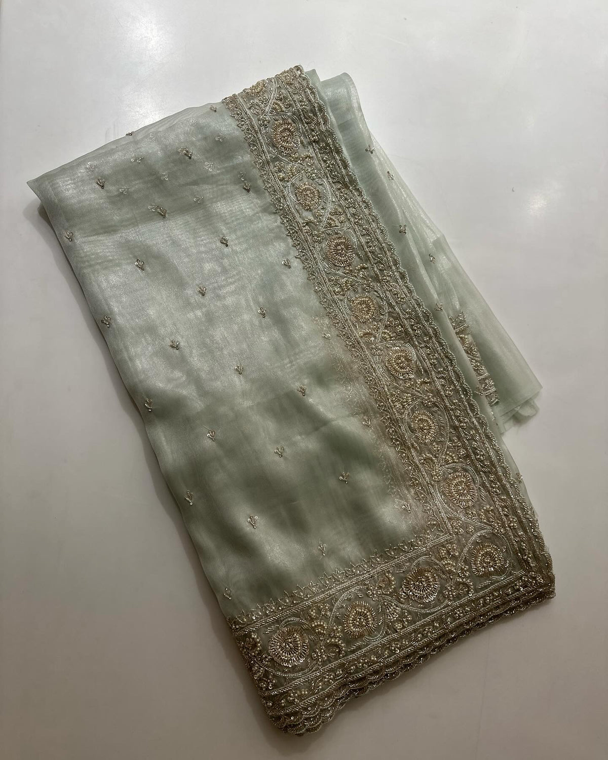 Gazal Pistachio Tissue Organza saree