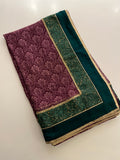 wine and green printed saree