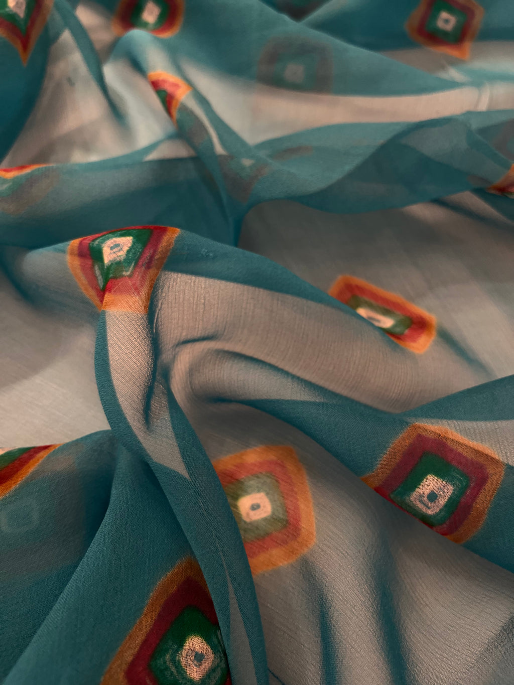 Blue Chiffon Bandej Saree